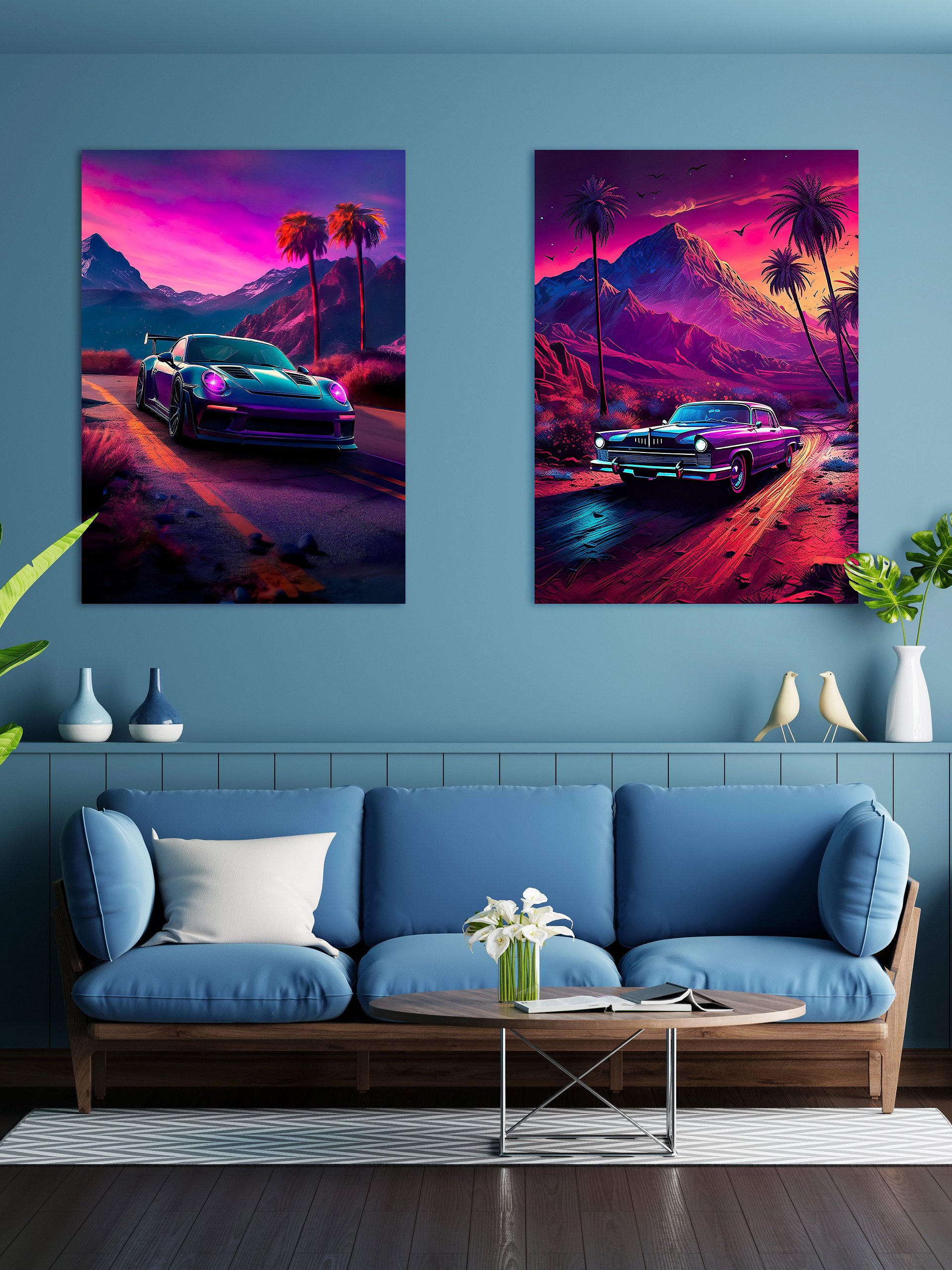 Synthwave aesthetic retro car, 60s car Lincoln/Chrysler [synthwave/vaporwave/cyberpunk] — aesthetic art print product image (2)