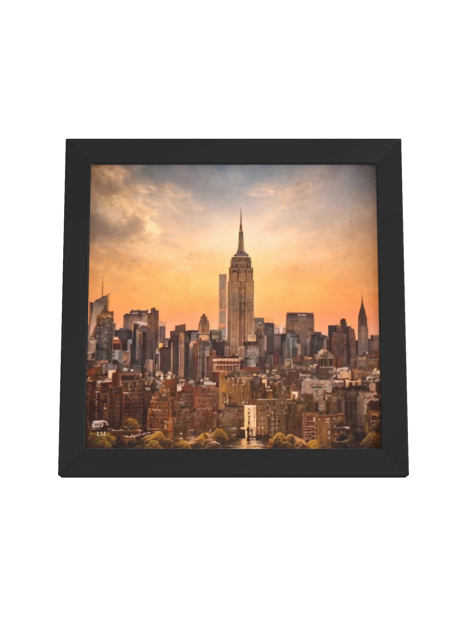 Goldenes New York: Skyline im Abendlicht Vibrant Ayous Wood Framed Matte Poster product image (47)