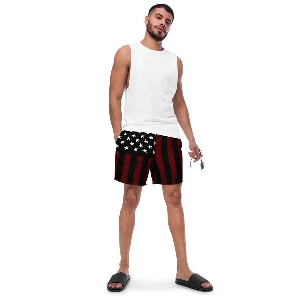 Distressed Black & Red Americana Swim Trunks product image (4)