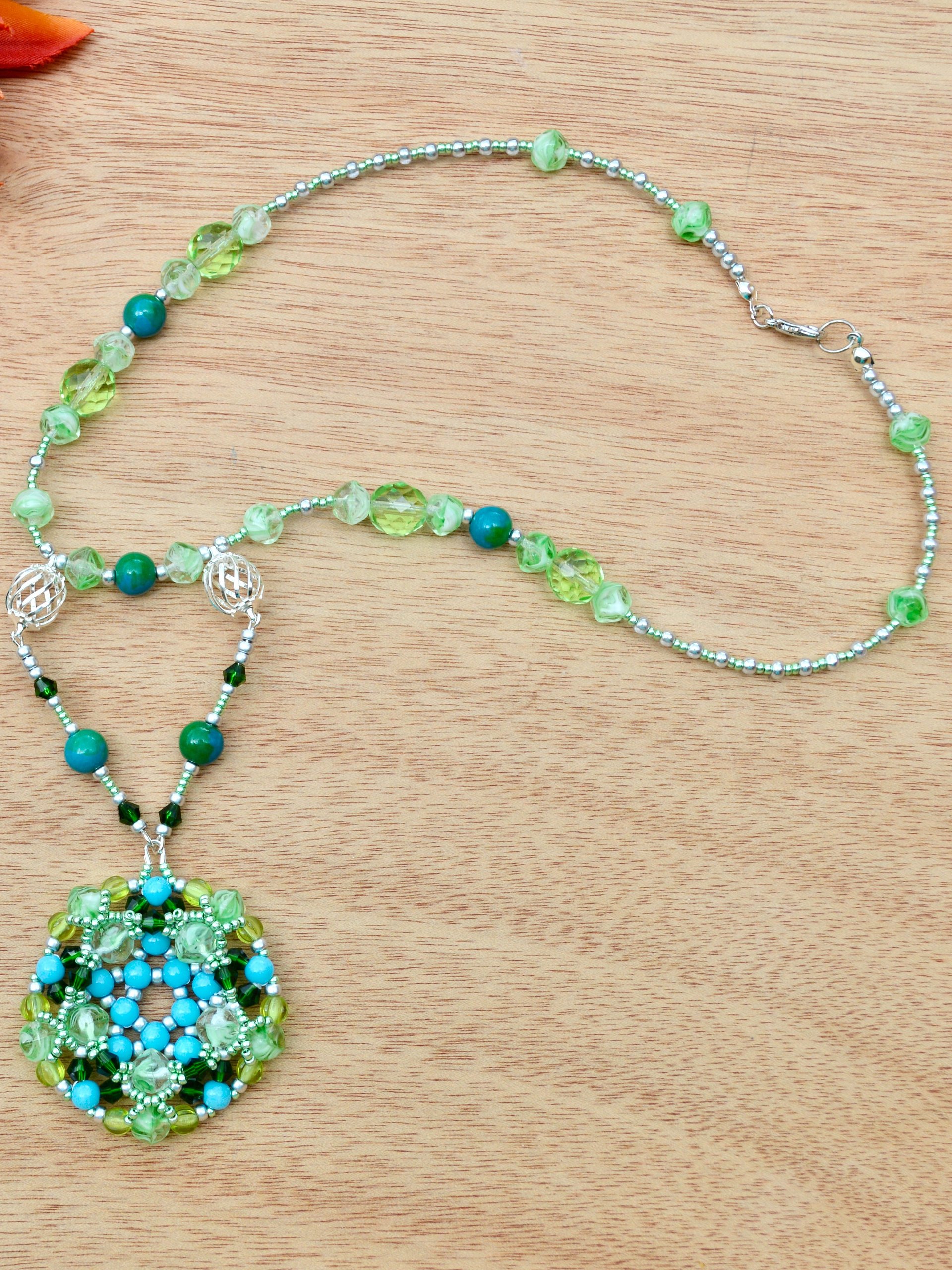 Green Blue & Silver Eclectic Handmade Pendant Necklace product image (4)