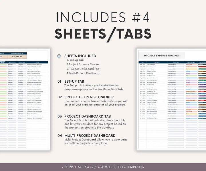Project Cost Tracker & Dashboard Spreadsheet, Google Sheets Template, Business Cost and Expenses Tracking, Project Budget, 2024-2025 Version product image (2)