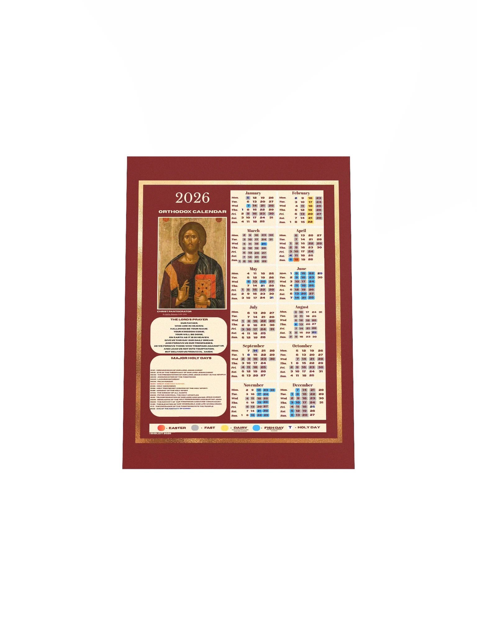 The Orthodox Christian Calendar 2026 (New Calendar / Revised Julian) product image (4)