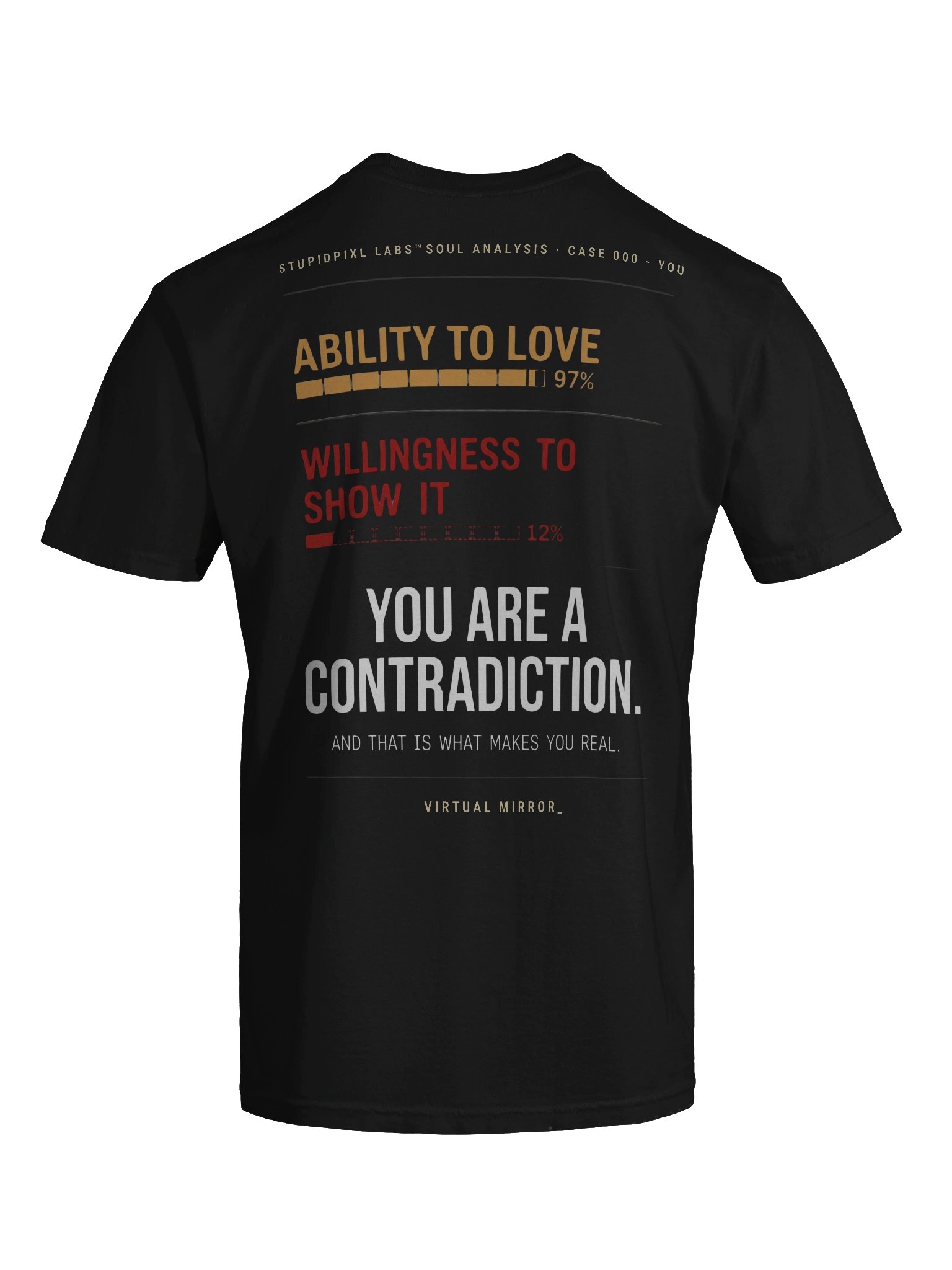 Virtual Mirror — Soul Scan Certificate | Dark Humor Typography Back Print T-Shirt product image (85)