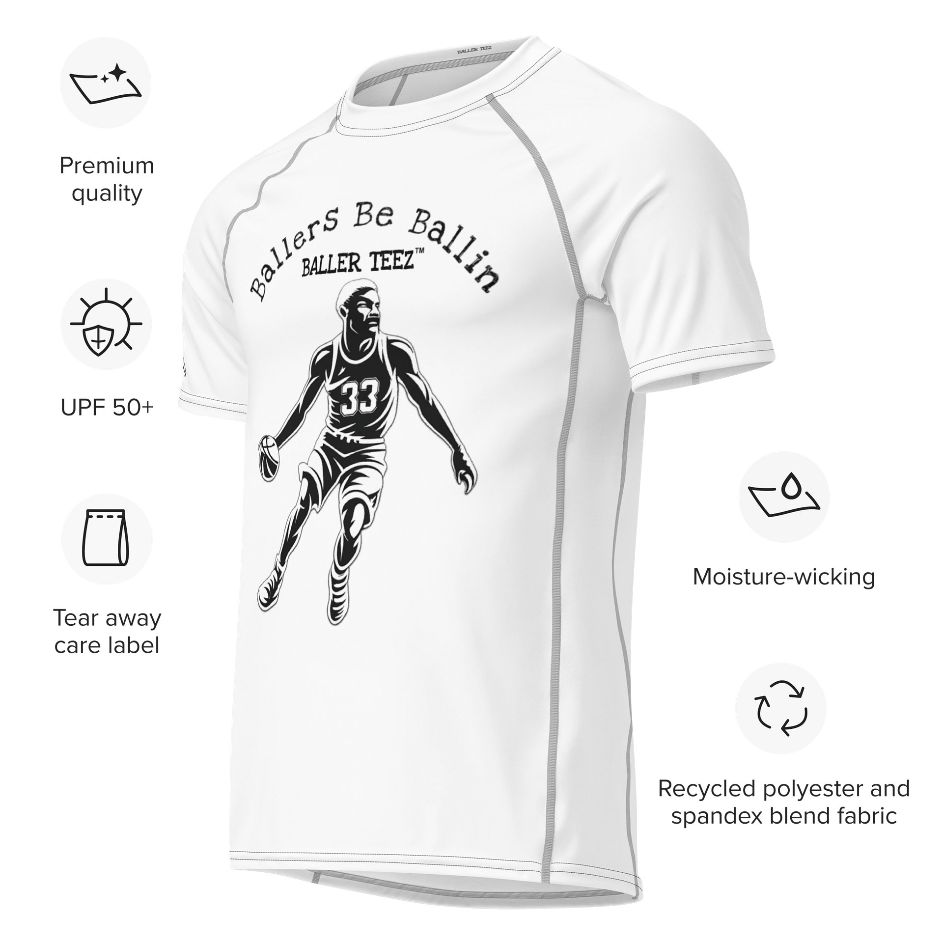Men's Recycled Short Sleeve Rash Guard White Tee product image (4)