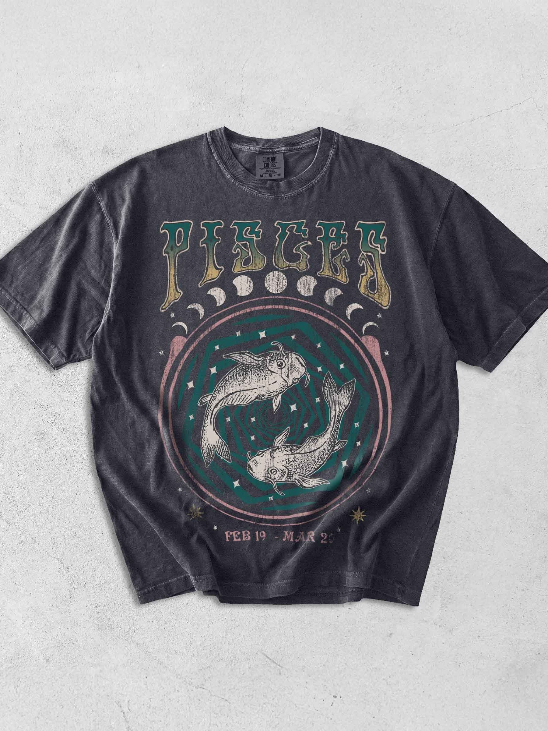 Pisces Zodiac Shirt – Vintage Fish Astrology Graphic Tee (February 19 – March 20) - Dark Academia product image (1)