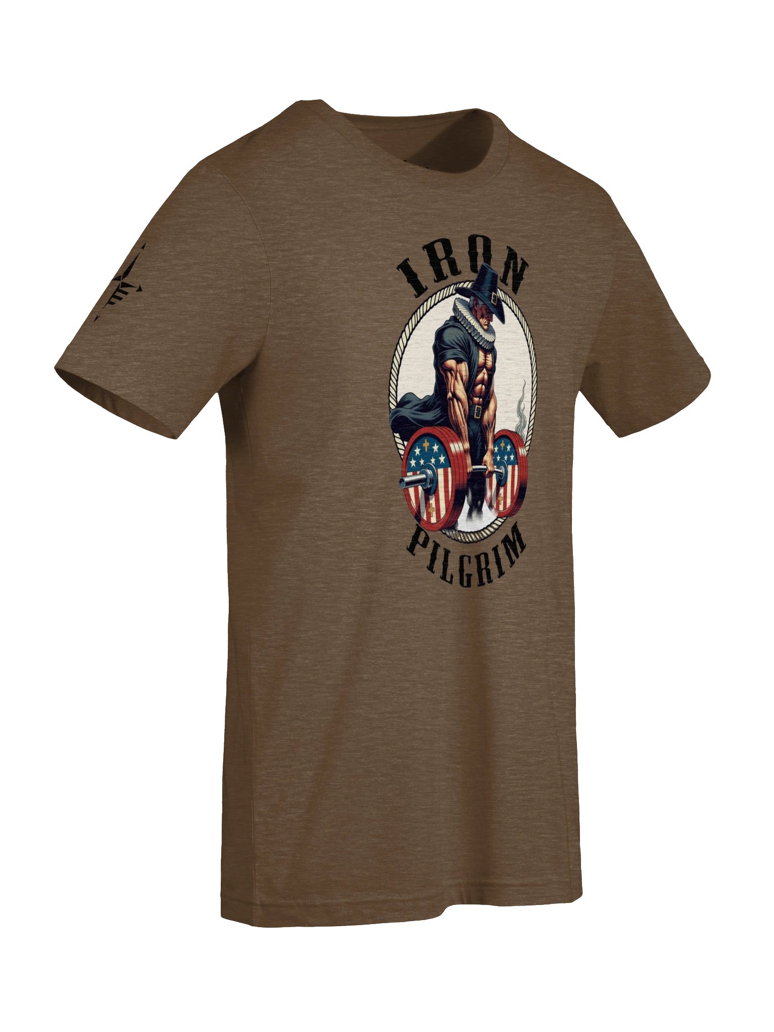 Iron Pilgrim Deadlift Badge T-Shirt – Muscular Pilgrim Lifting Weights Gym Tee product image (57)