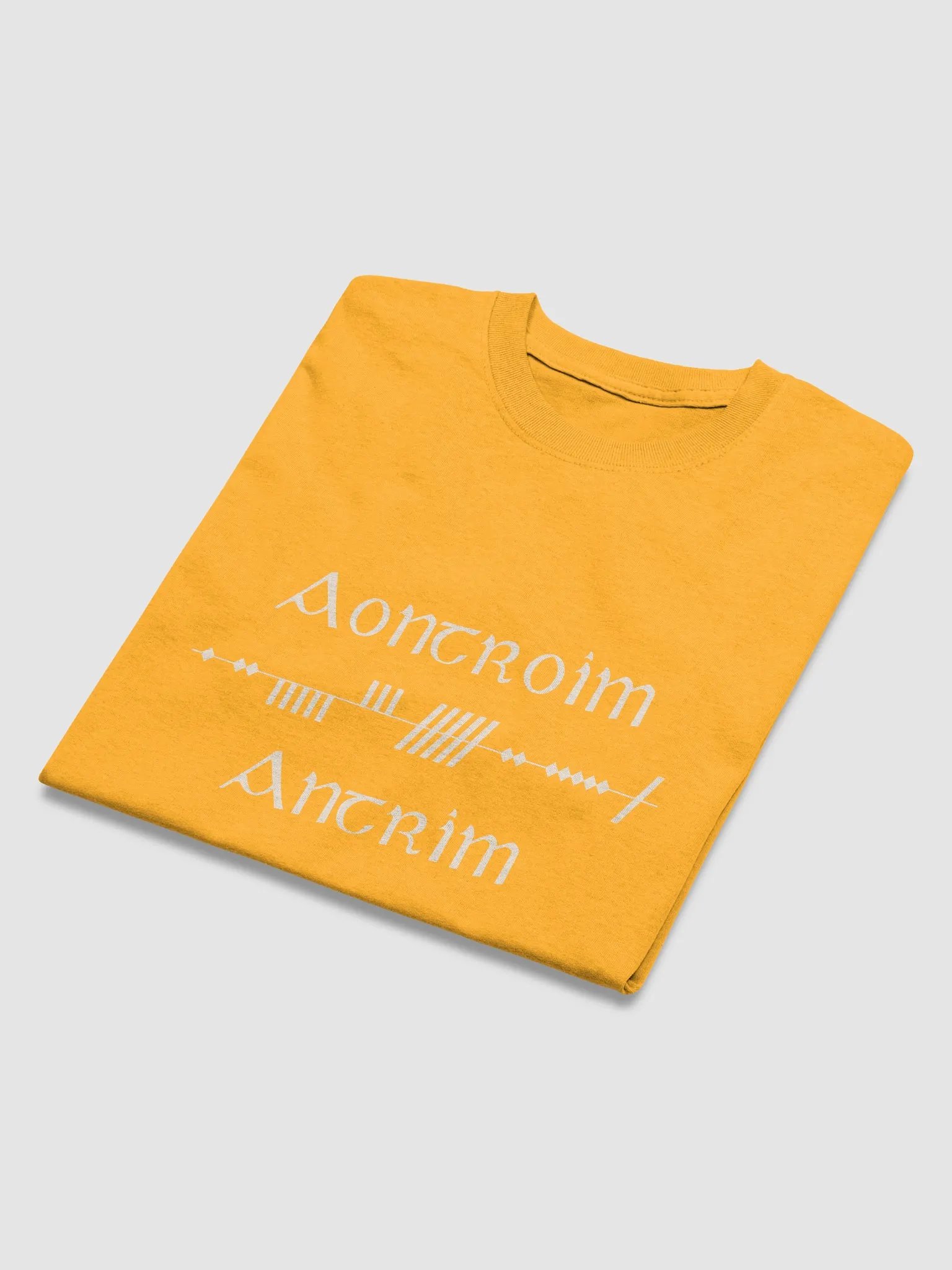 Antrim/Aontroim Scholastic style Ogham Saffron Printed T-shirt product image (4)