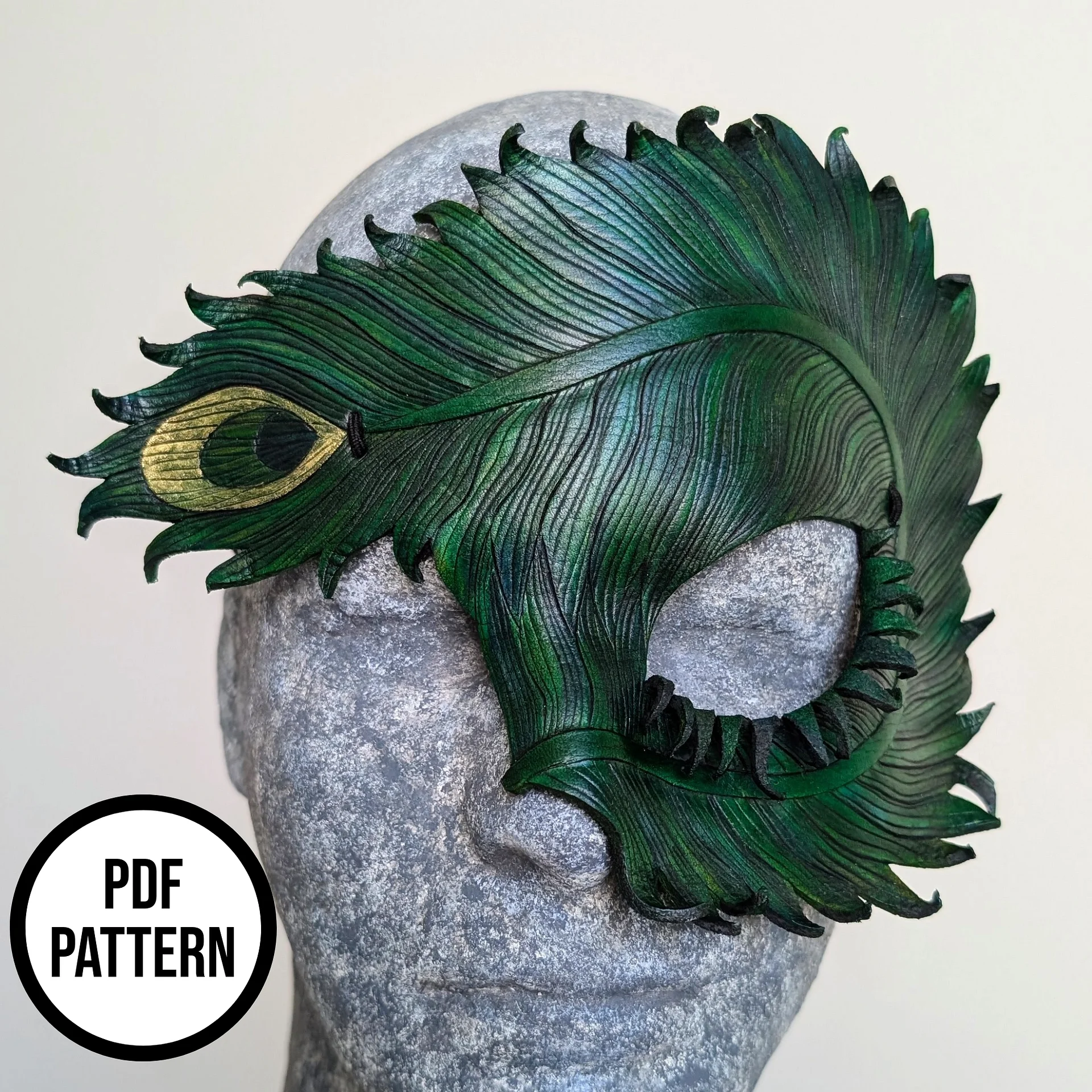 Peacock/Phoenix Half Mask - PDF Pattern for Leathercraft product image (1)