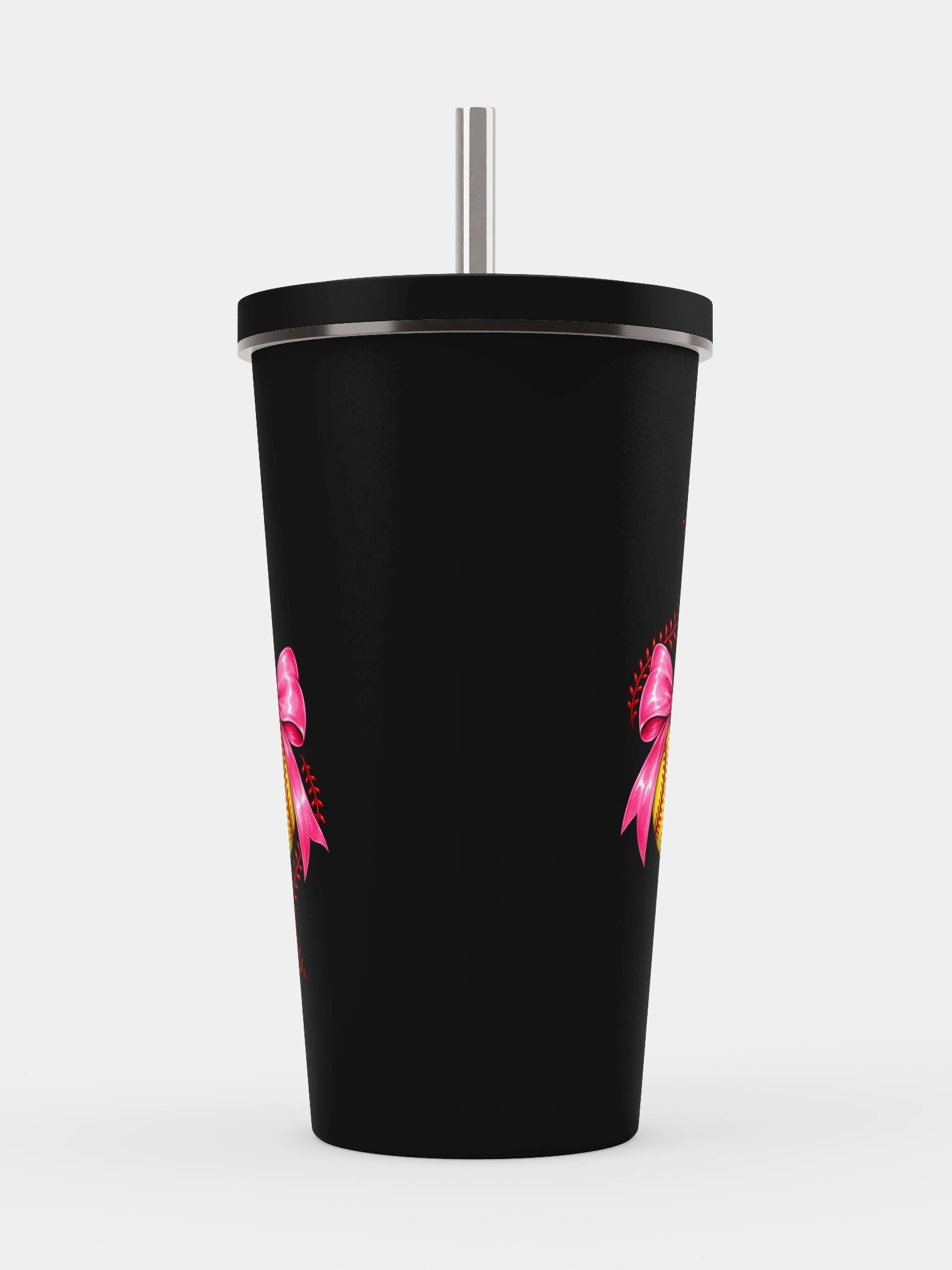 Softball Bow & Baseball Stitch Tumbler | Ballfield Mom Cup product image (2)
