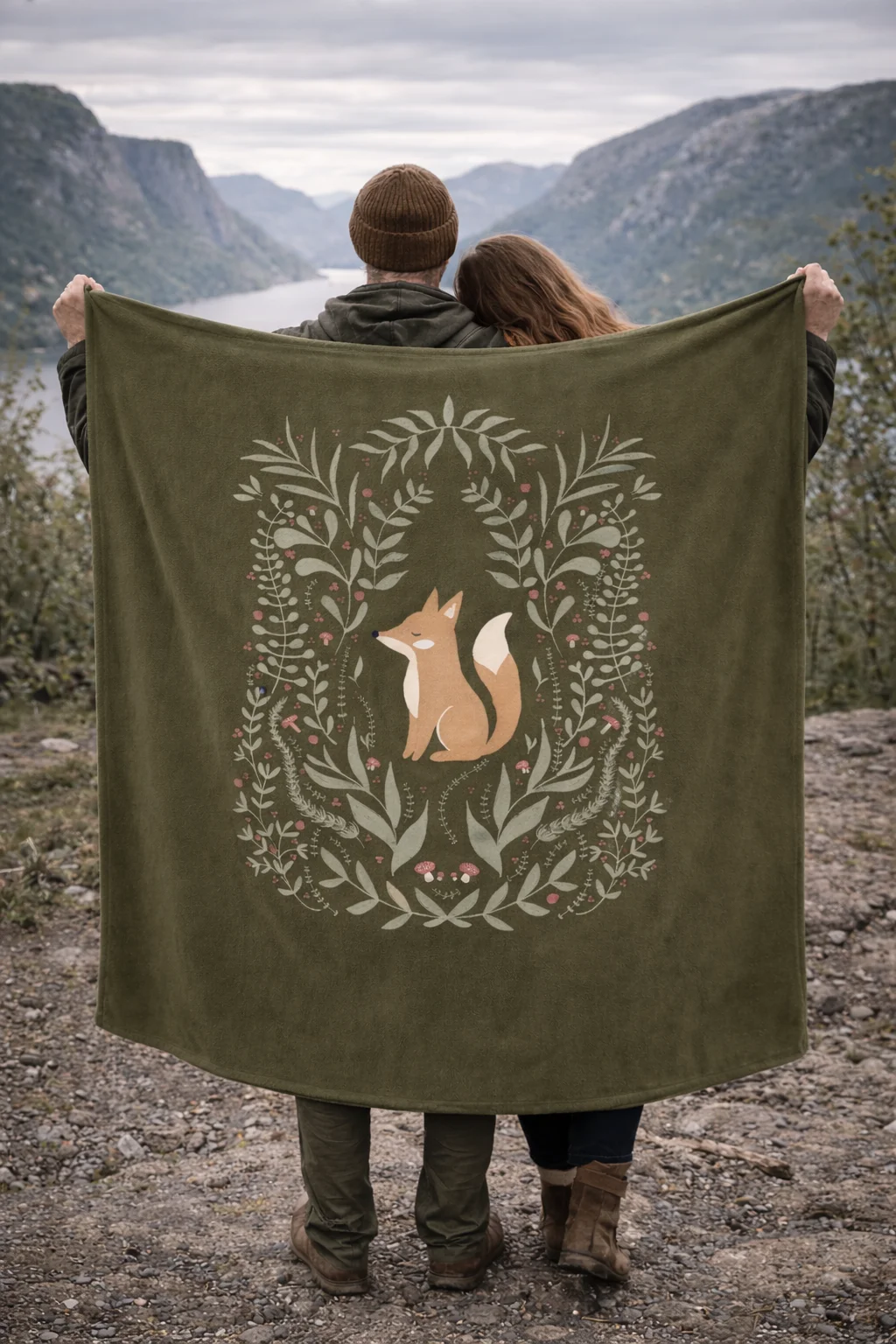 WOODLAND FOX AND FERNS FLEECE BLANKET IN THREE SIZES product image (1)