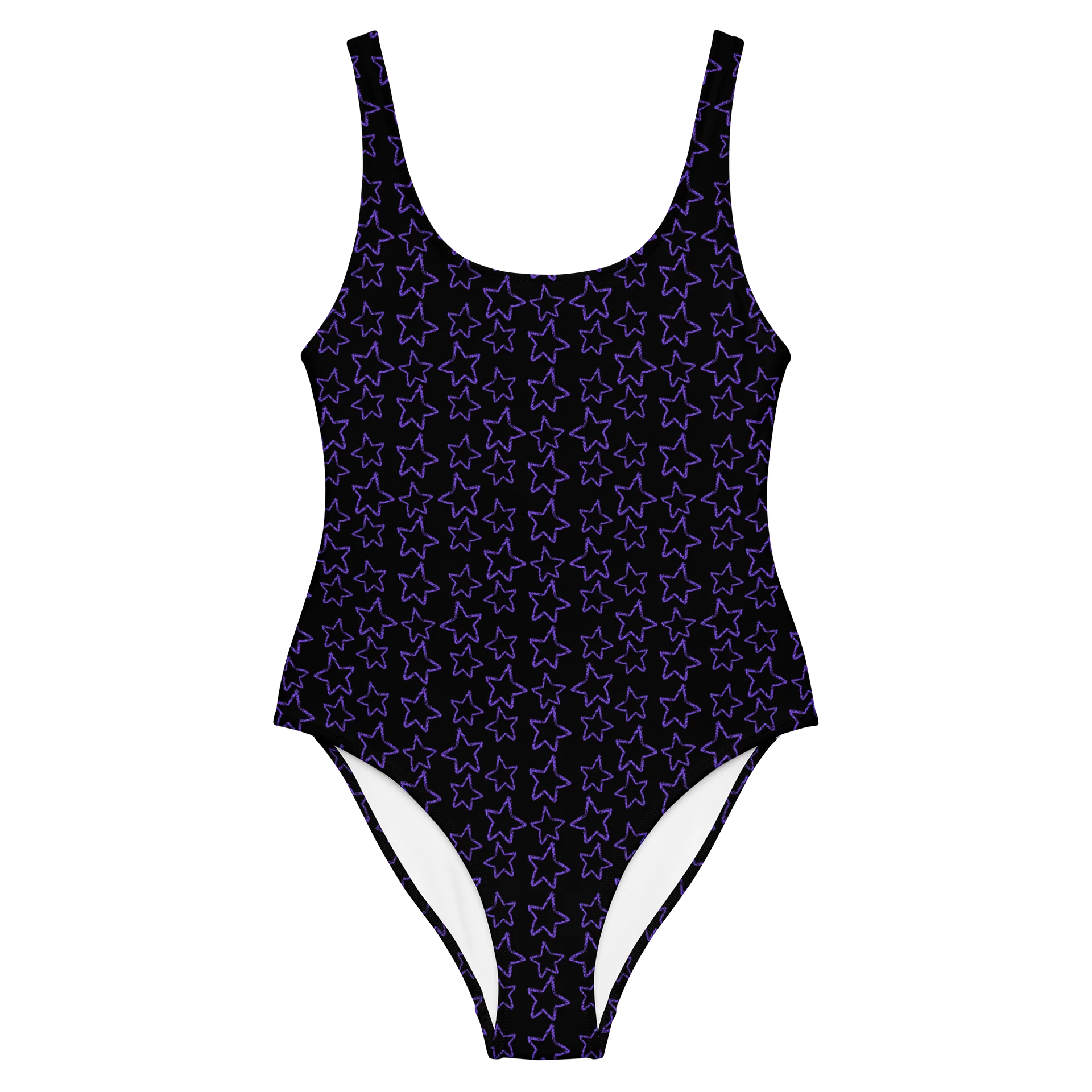Midnight Stardust One-Piece Swimsuit – Black & Purple Star Print product image (3)