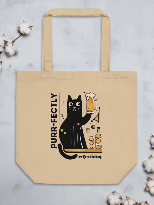 Purr-fectly Refreshing - Cat Holding a Beer, Hand-drawn Eco-Friendly Tote Bag product image (3)