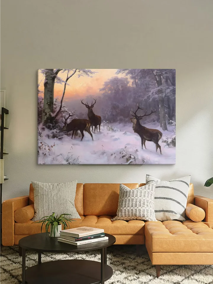 Antique Deer in Winter Forest Scenery Canvas Print product image (11)