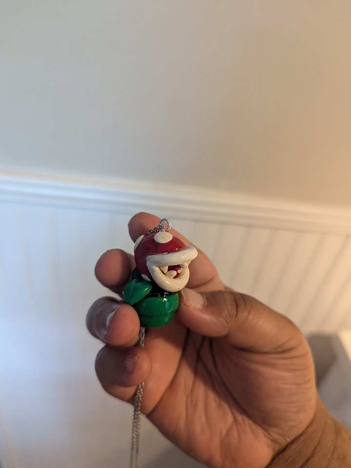 Handmade Piranha Plant Necklace – Mario-Inspired Polymer Charm product image (1)