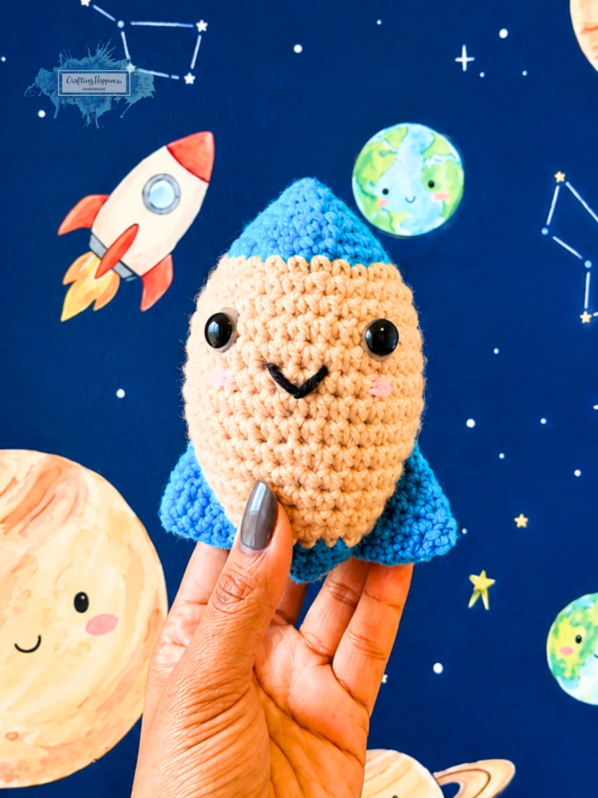 Rocket Plushie Crochet Pattern | Beginner Amigurumi Spaceship Toy, Easy Baby Gift, pdf product image (3)