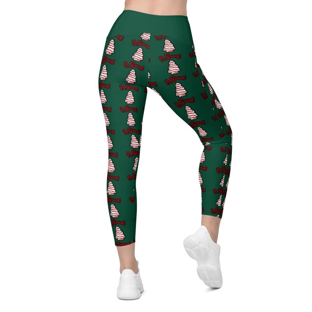Vanilla Holiday Snack Cake All-Over Print Green Crossover Leggings with Pockets product image (3)