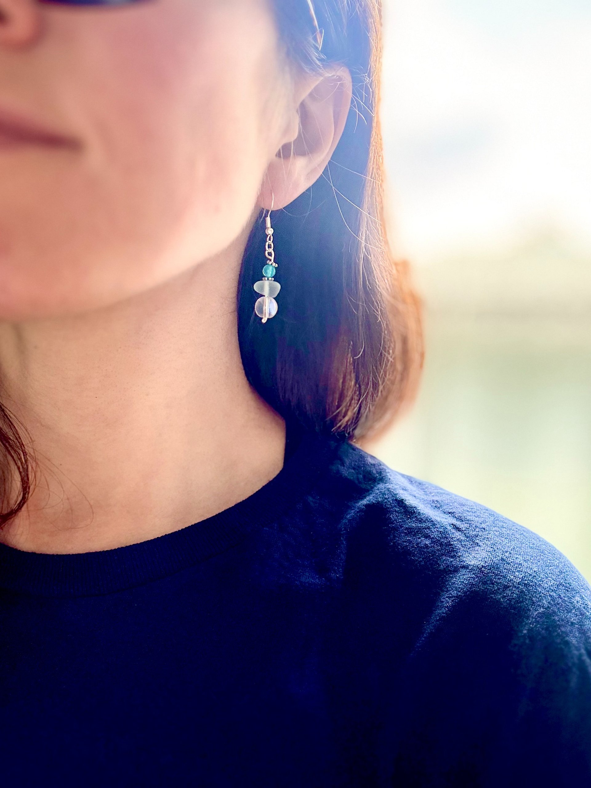 MFD-00260 | Blue Mist Drift | Pebble Sea Glass Earrings | Sterling Silver Hooks | Handmade Jewelry by Monique Faella Designs™ product image (3)