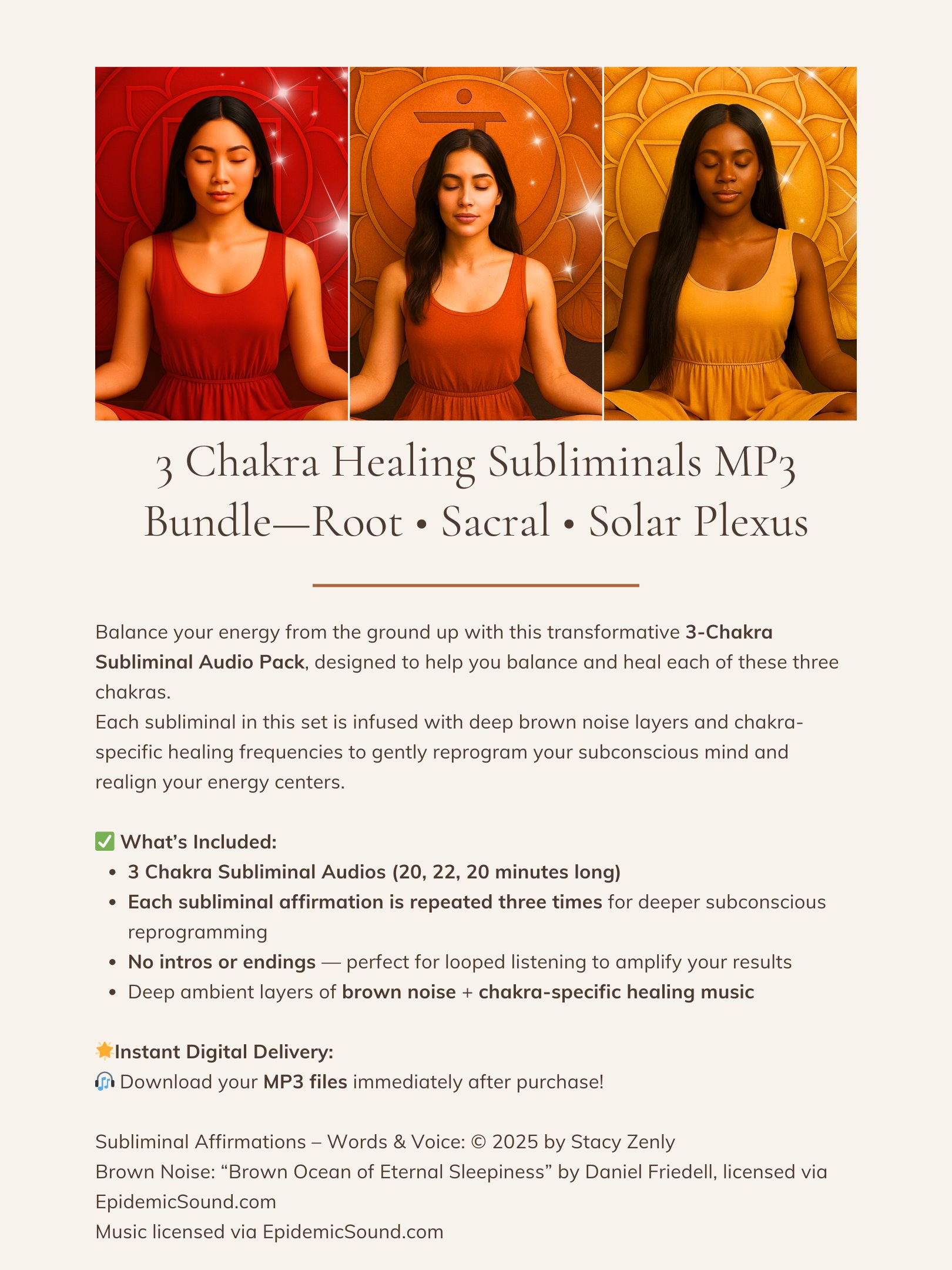 3 Chakra Healing Subliminals MP3 Bundle-Root • Sacral • Solar Plexus | MP3 Audio Download product image (2)