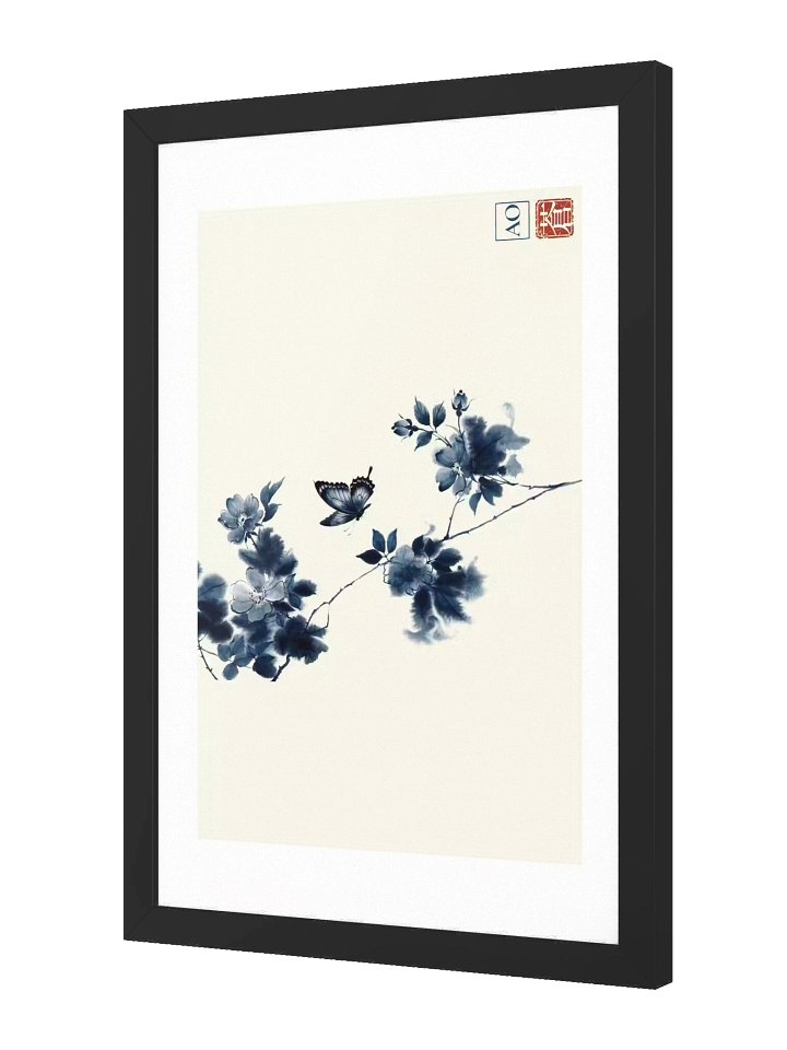 Japanese Ink Art Print | Indigo Butterfly No.04 | Framed Wall Art - AO Japan Blue product image (2)