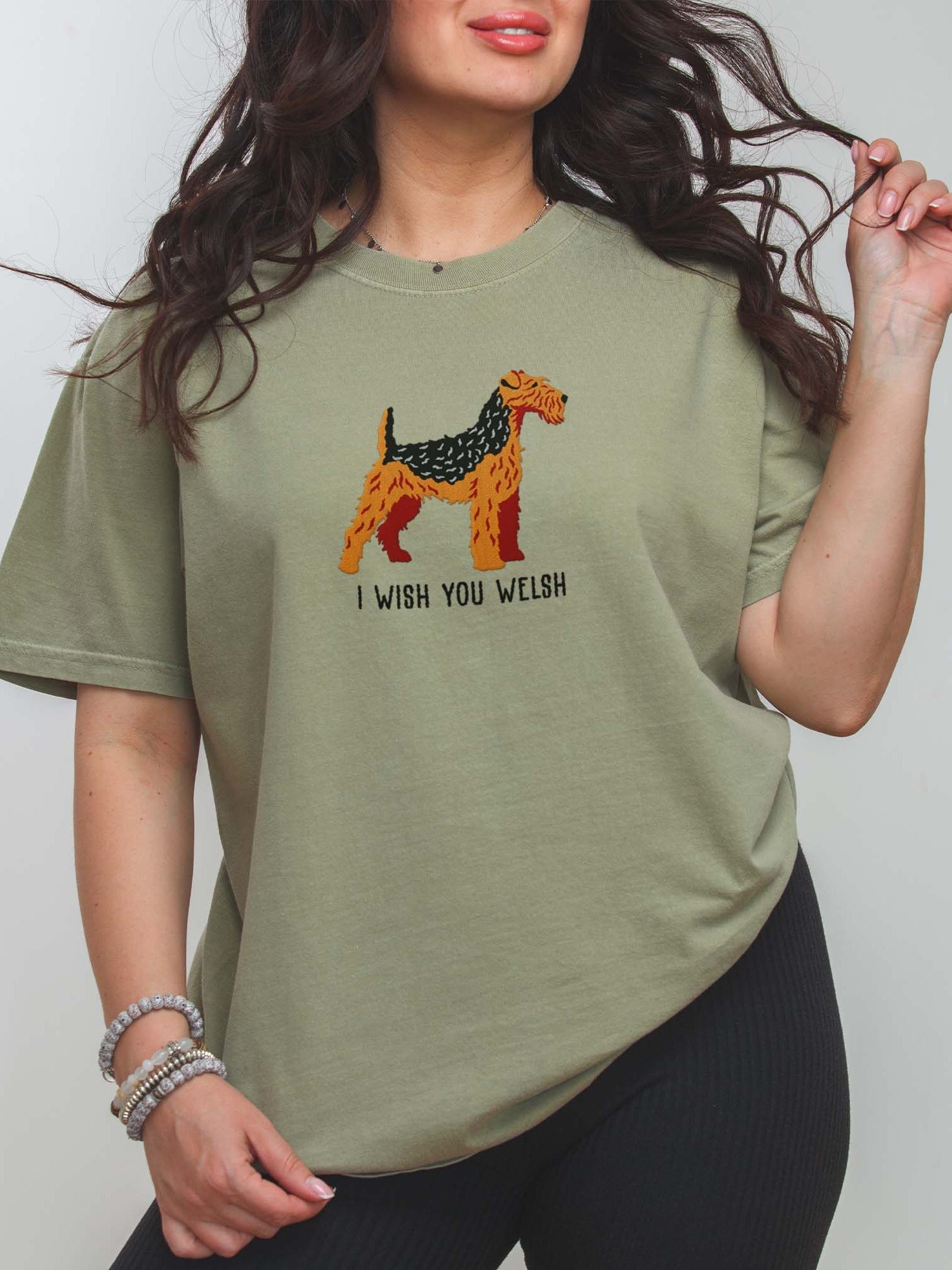 I Wish You Welsh T-Shirt(Embroidered) of a Welsh Terrier(Black & Tan) product image (2)