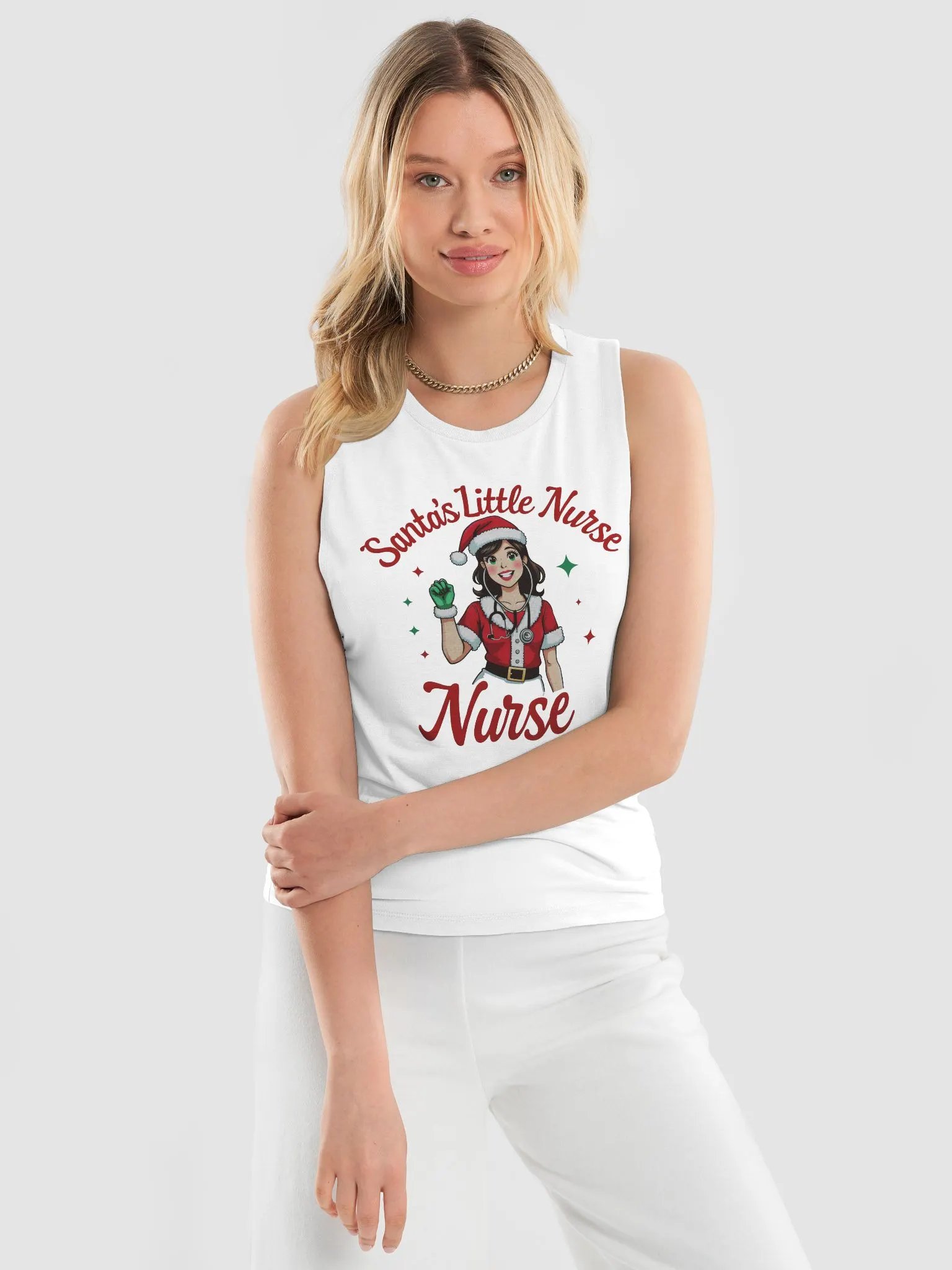 Santa's Stethoscope Little Nurse Muscle Tank product image (11)