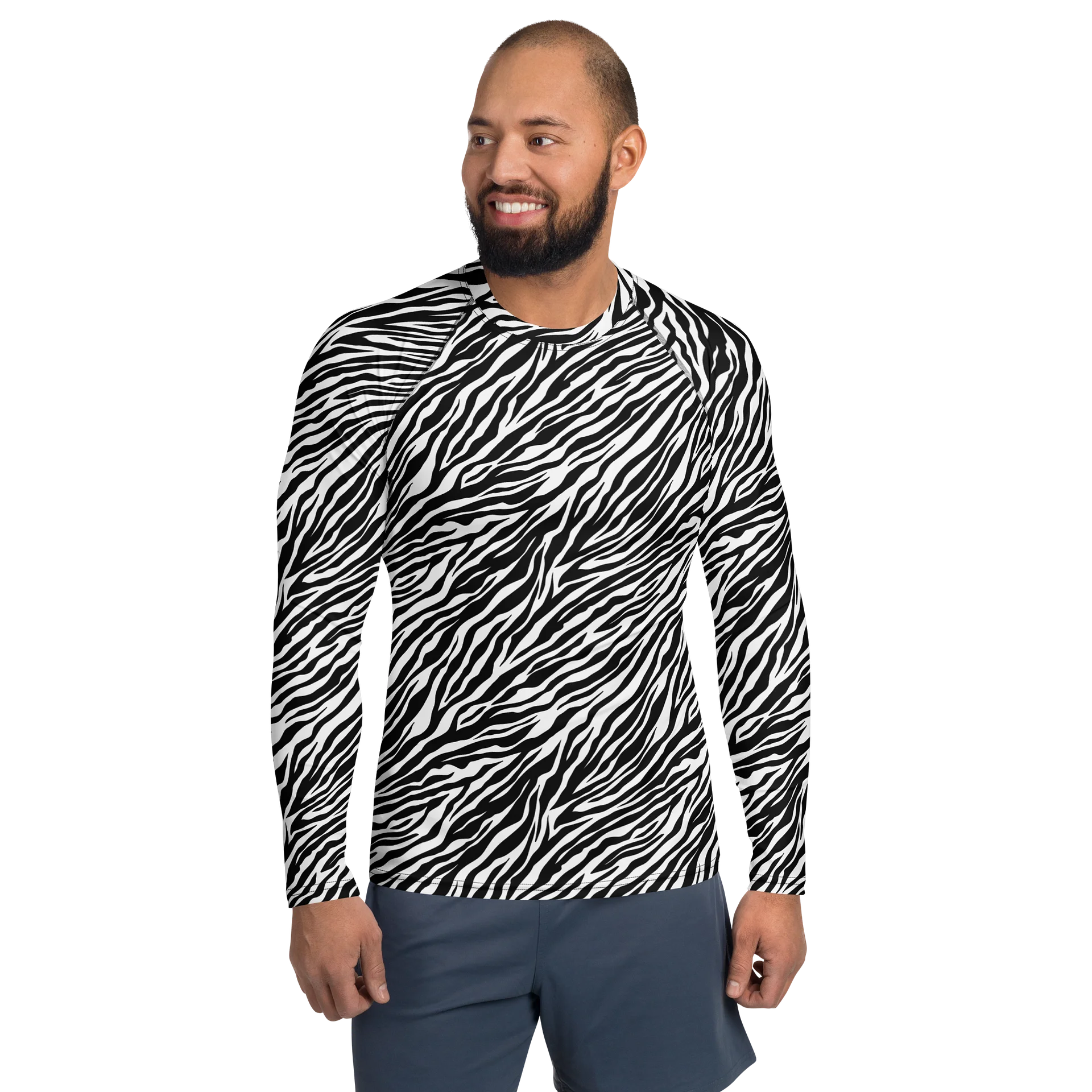 Zebra Stripes Men’s Rash Guard Athletic Swim Shirt Surfwear product image (1)