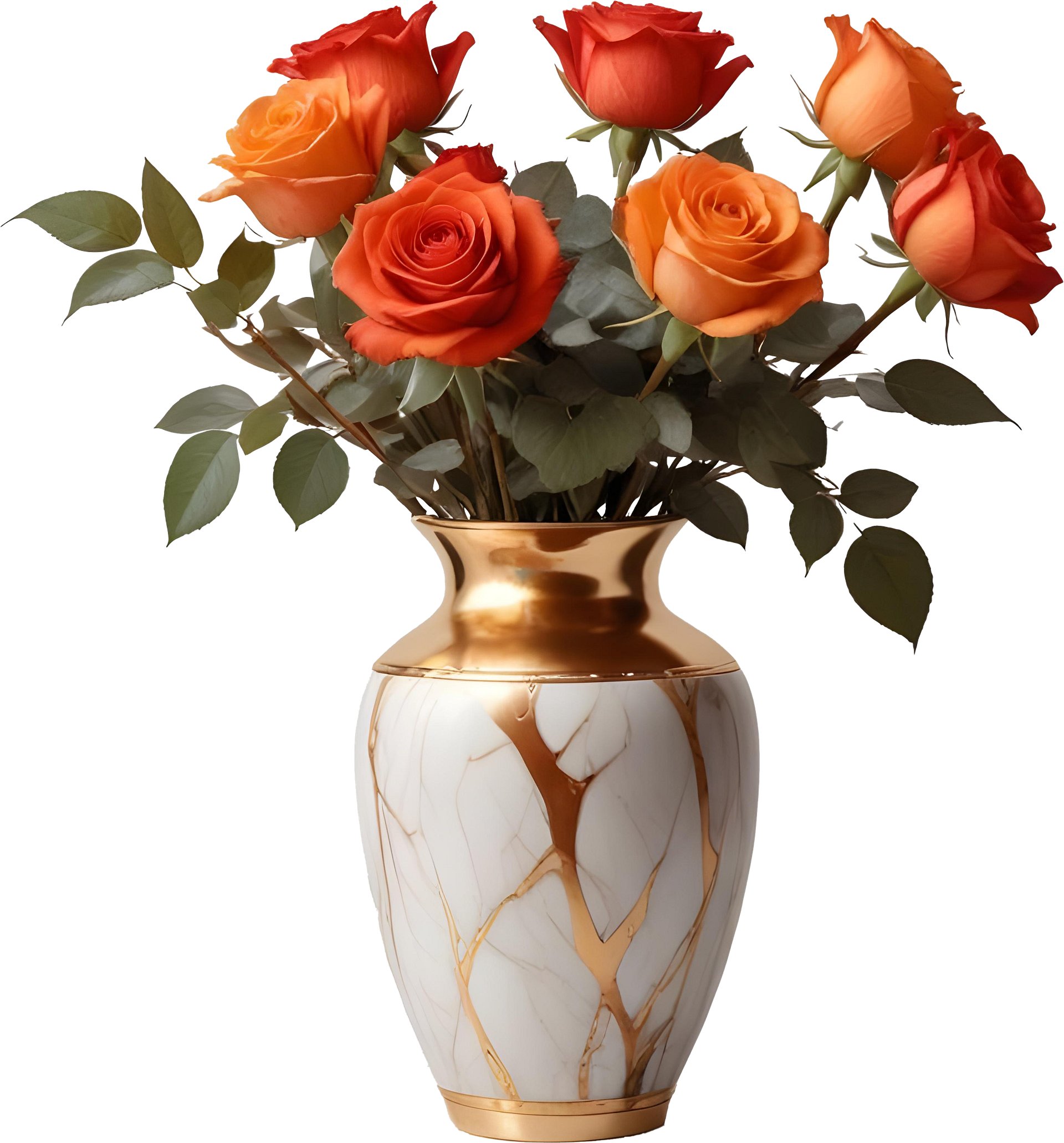 Golden Elegance Vase with Orange Roses - PNG product image (1)