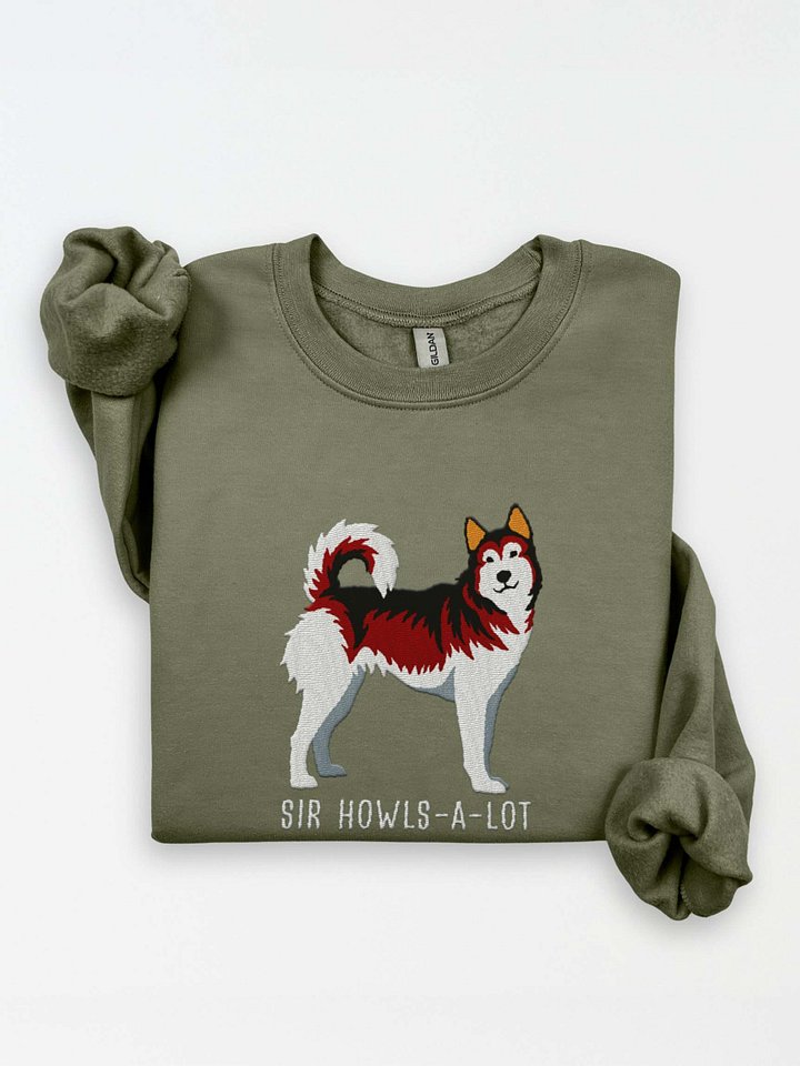 Sir Howls-A-Lot Sweatshirt (Embroidered) of a Siberian Husky(Red & White) product image (1)