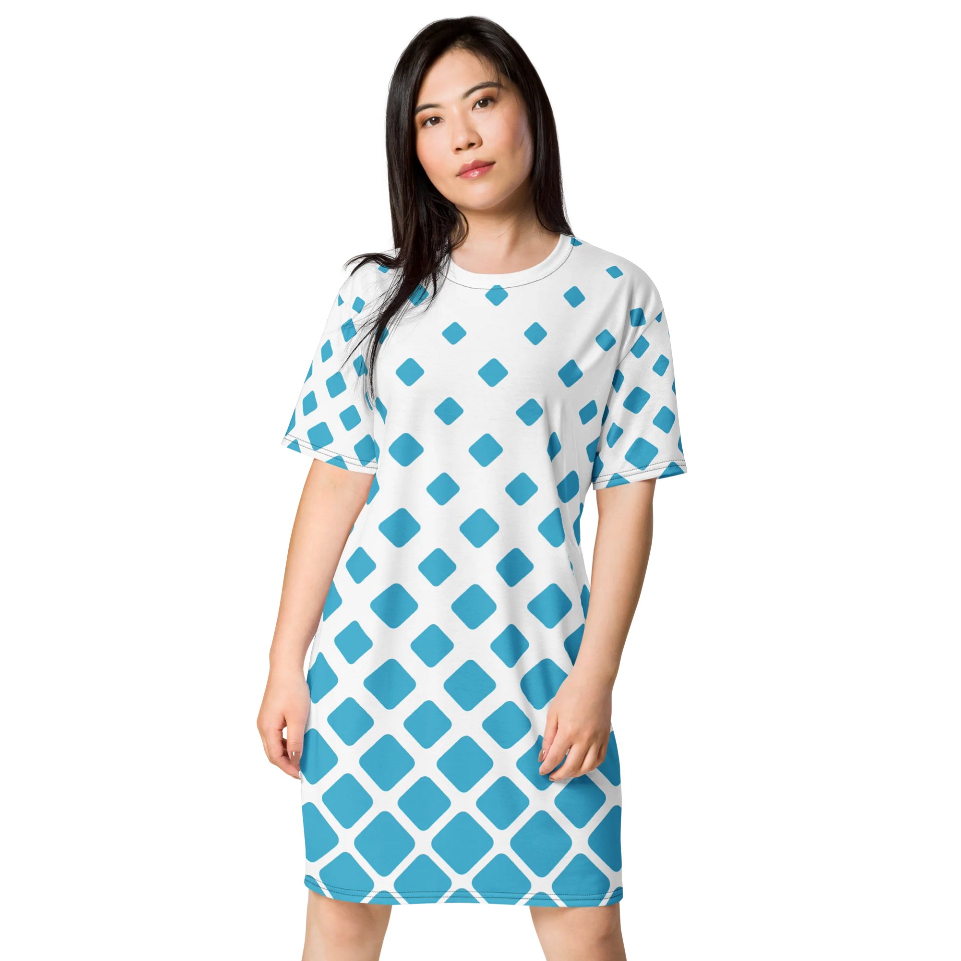 Trendy Oversized T-Shirt Dress with Exclusive Blue Diamond Pattern - TDSMUSIC.com product image (1)