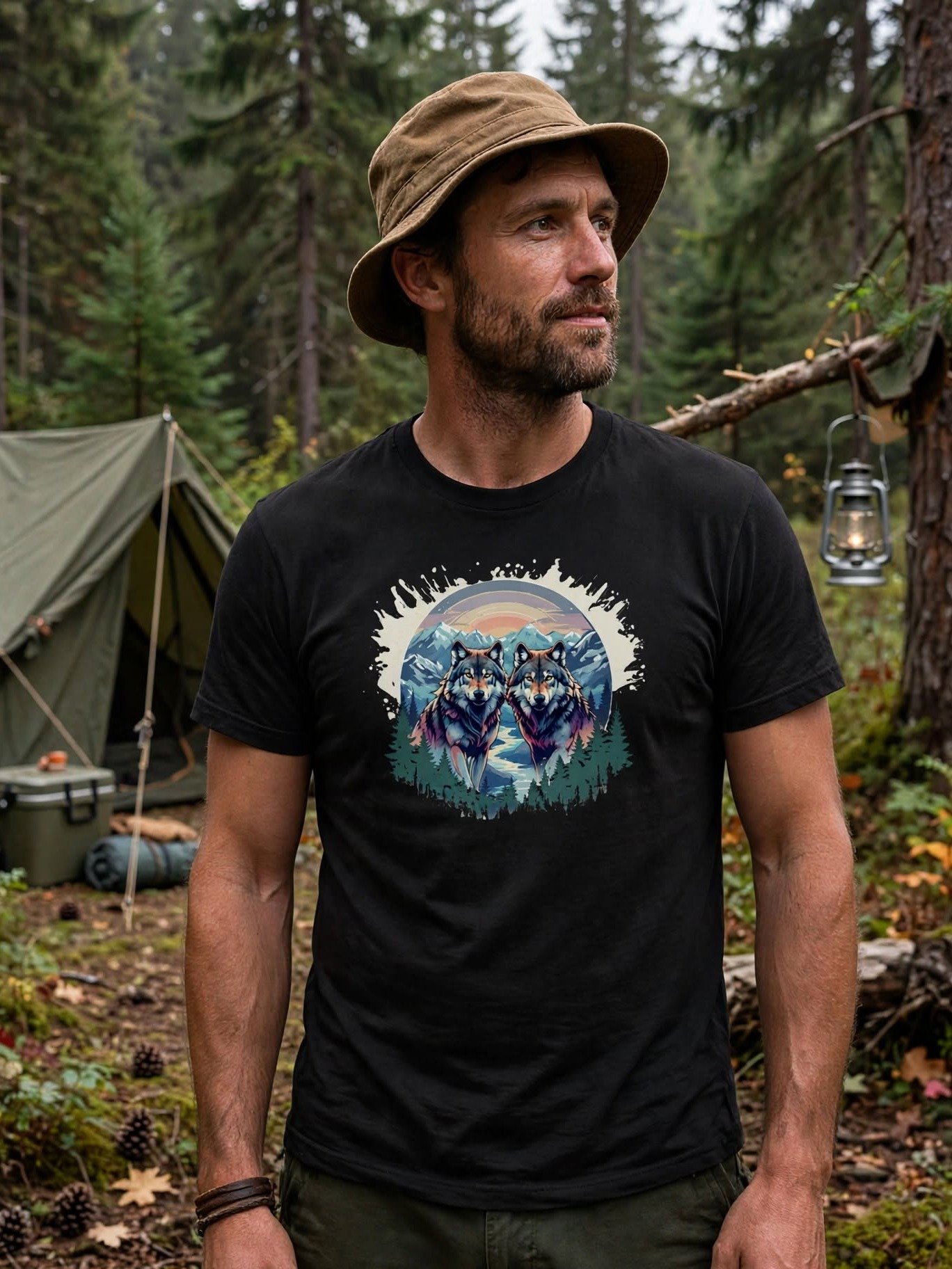 Twin Wolves Sunset Mountain Tee product image (1)