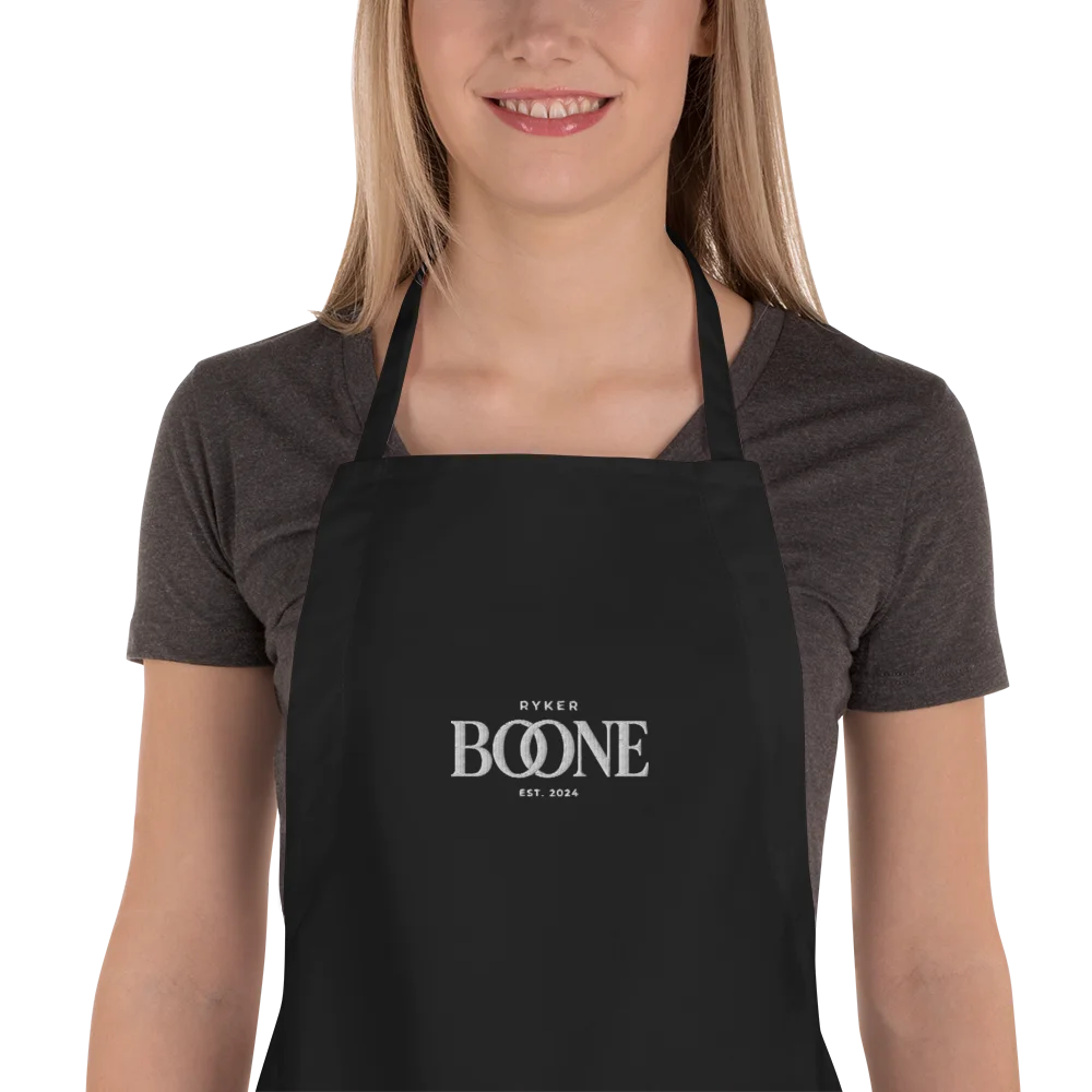 Ryker Boone "Barefoot on the Backroad" Embroidered Cooking Apron (Black/White Logo) product image (1)
