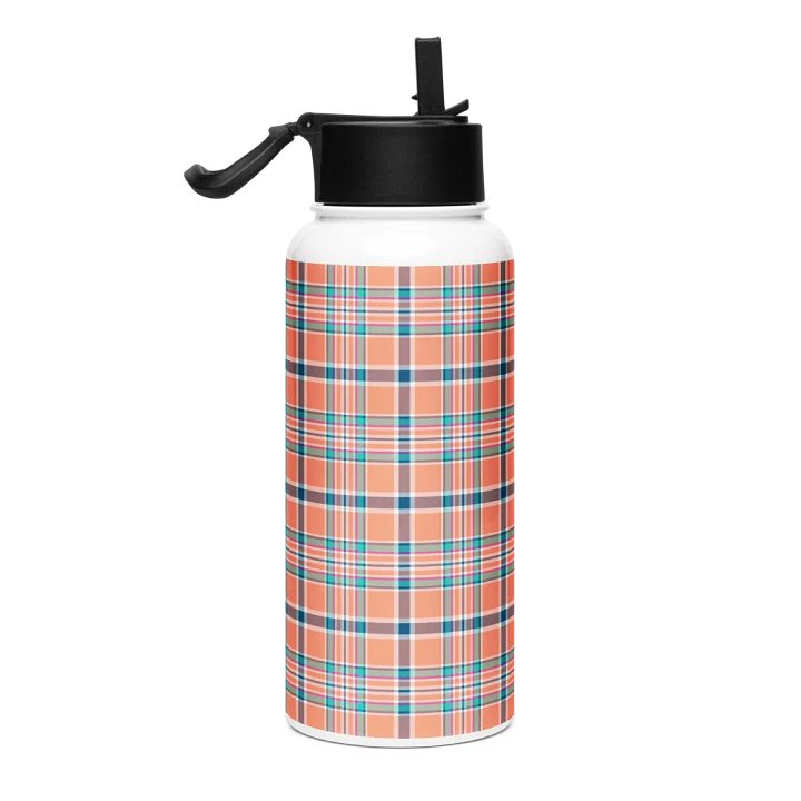 Orange Coral and Blue Plaid Water Bottle product image (1)