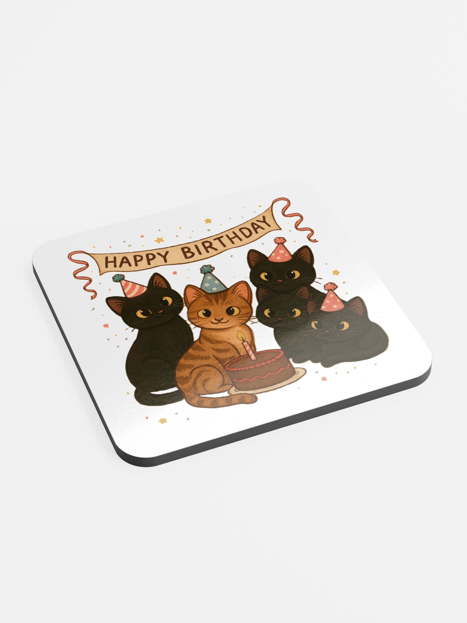 cat brigade birthday Glossed Cork Coaster product image (2)