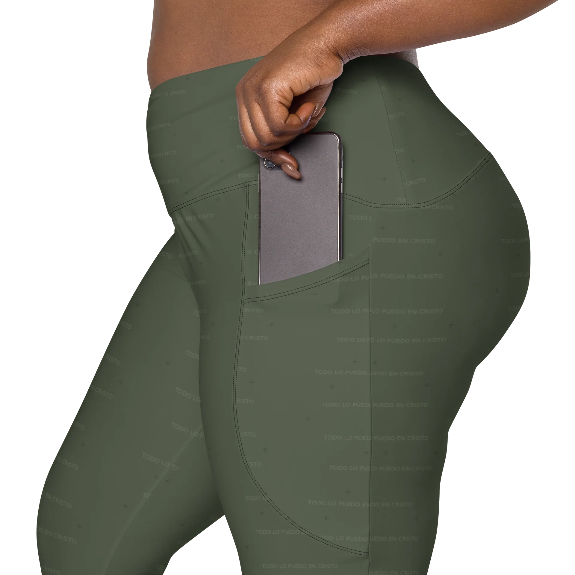 Crossover Leggings with Pockets — Women Who Lift (Olive) product image (12)