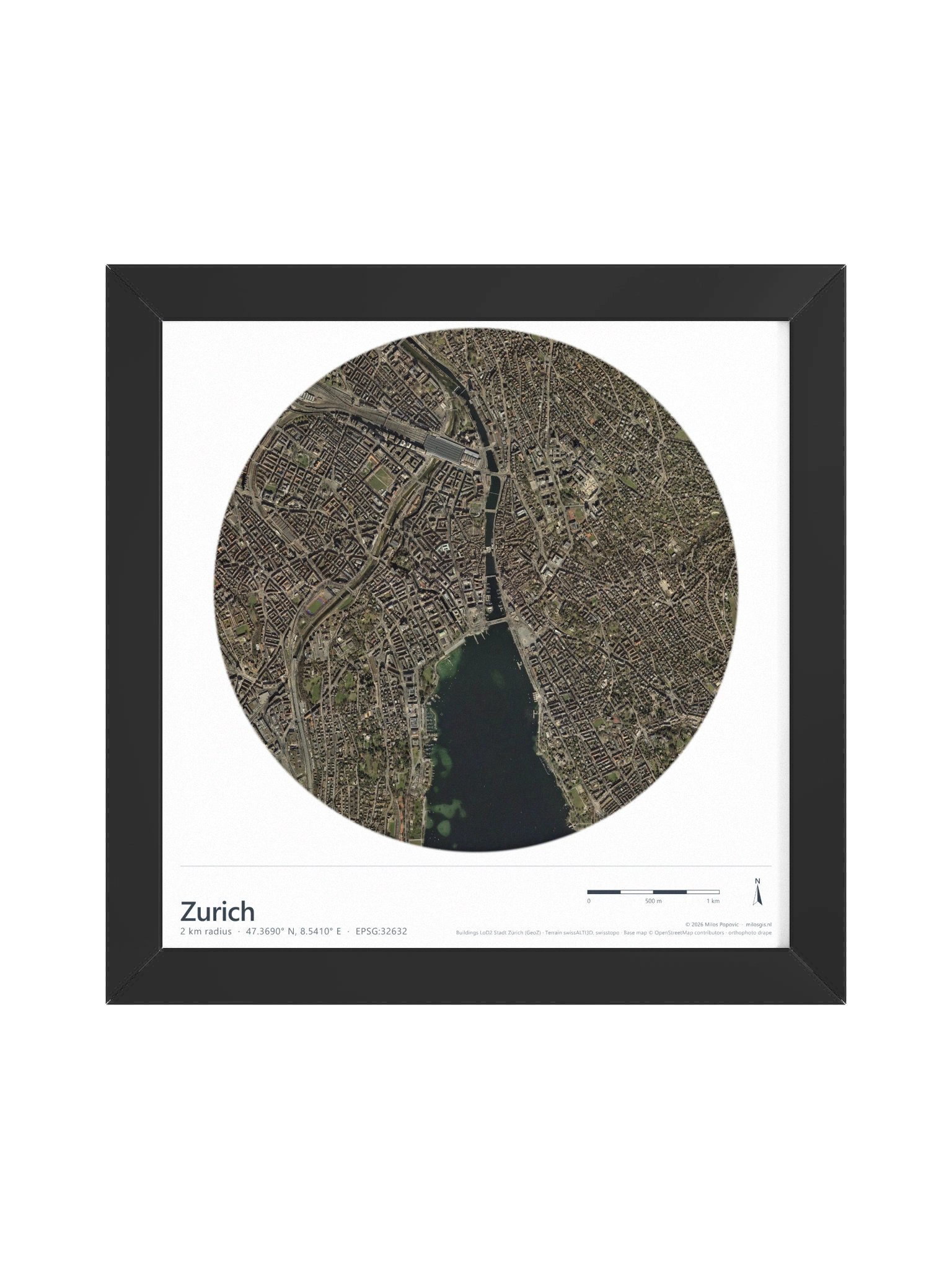 Zurich — Path-Traced 3D Orthophoto City Map · Framed Matte Poster product image (4)