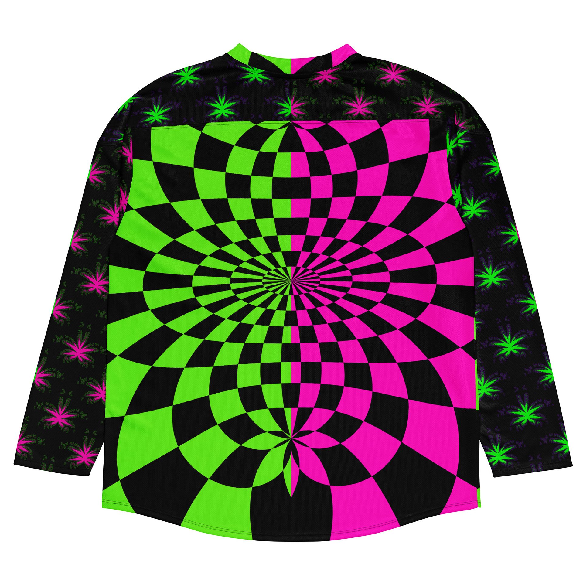Weed Rave Hockey Jersey, EDM Stoner Shirt, Neon Y2K Clothes, Trippy Checker Cannabis Raver Wear, Pot Leaf Psychedelic Music Festival Fashion product image (3)