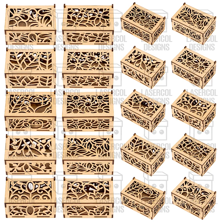 Boxes Bundle Set 1 & 2 (2 Sizes, 10 Styles Each) - Laser Cut Files product image (2)