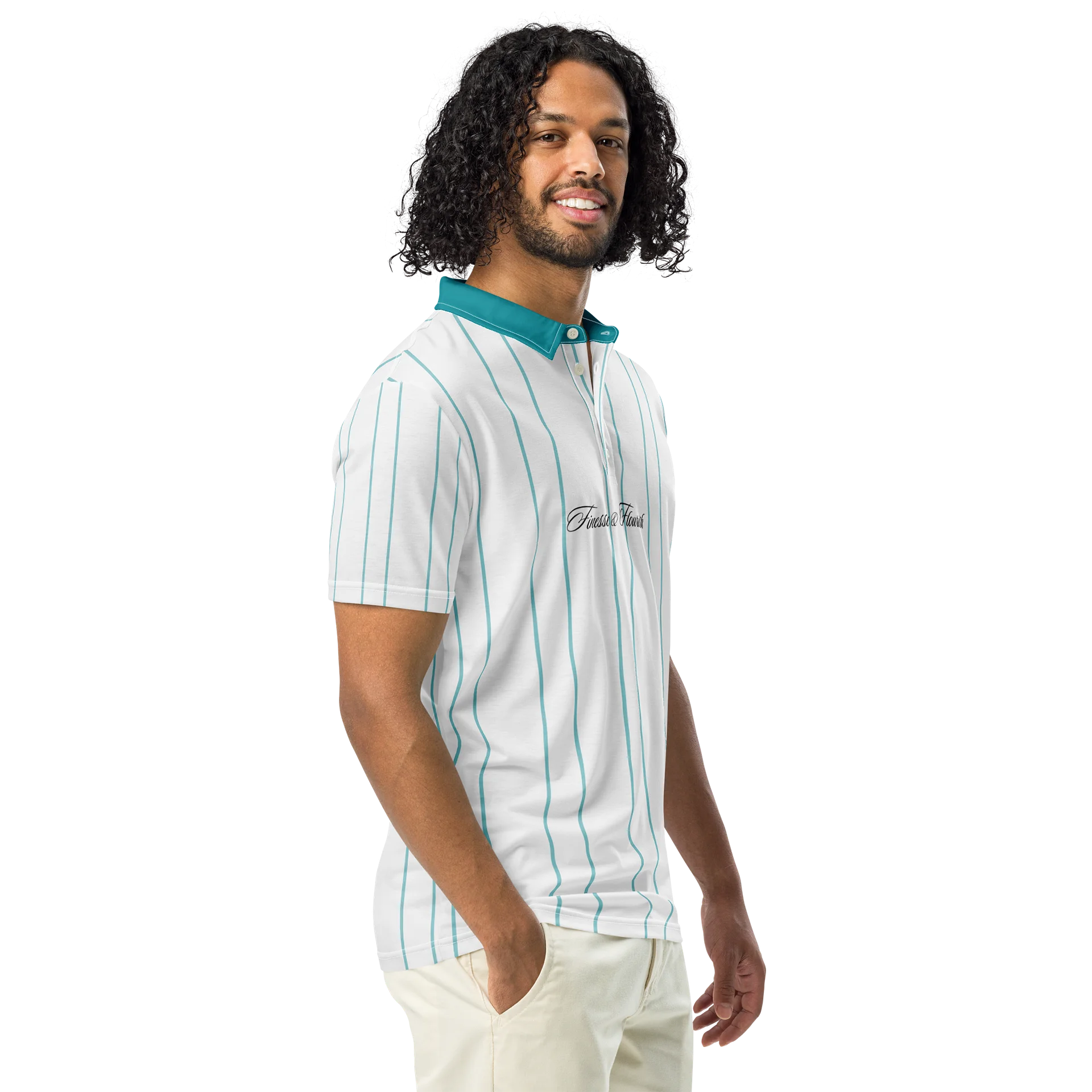 F&F Script Pinstripe Slim Fit Polo Shirt product image (1)