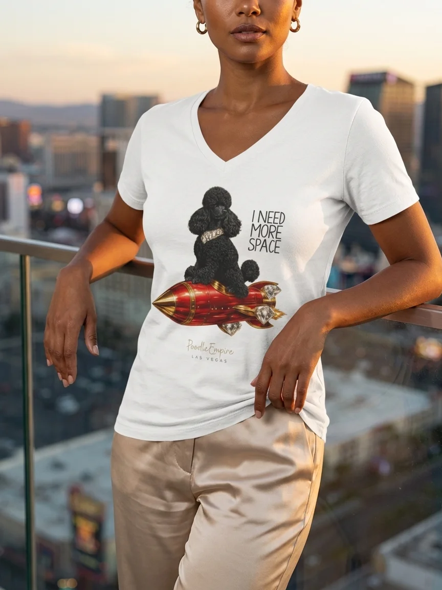 Rocket Black Poodle V-Neck Tee | Poodle Empire product image (3)