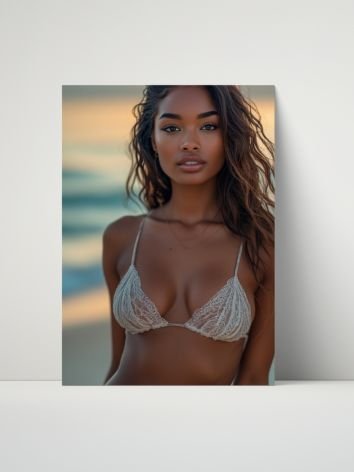 Sunset Beach Model 8x10 Metal Wall Art – White Lace Bikini Metal Poster product image (1)
