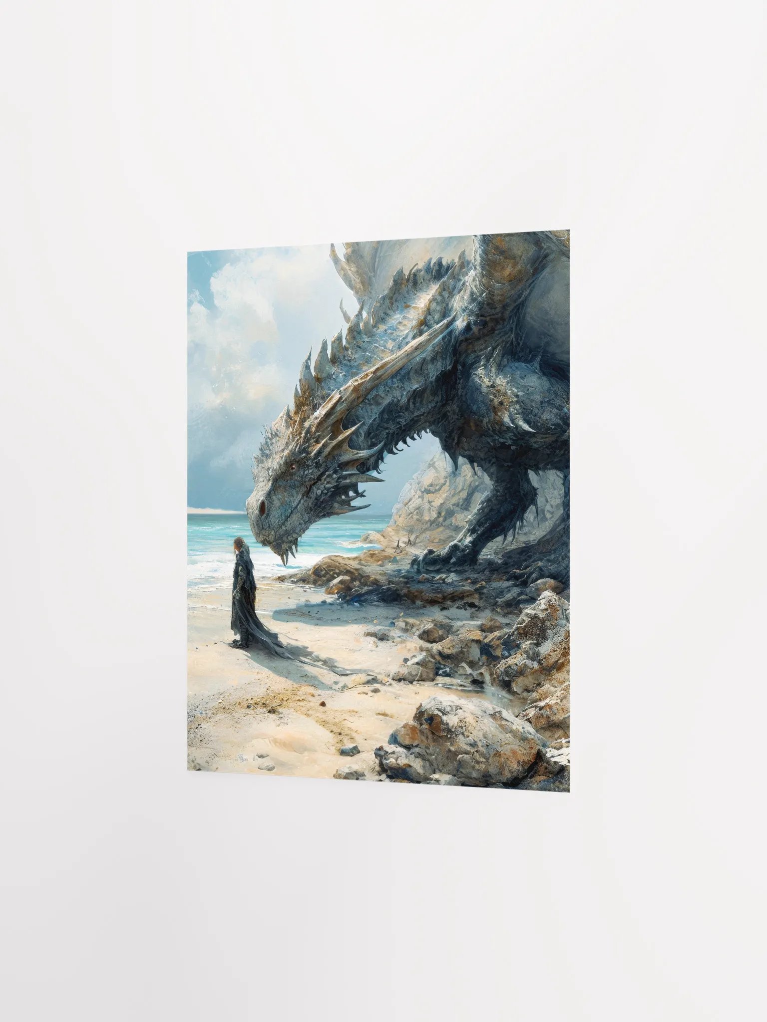 Knight with a giant dragon on a beach - Poster product image (11)