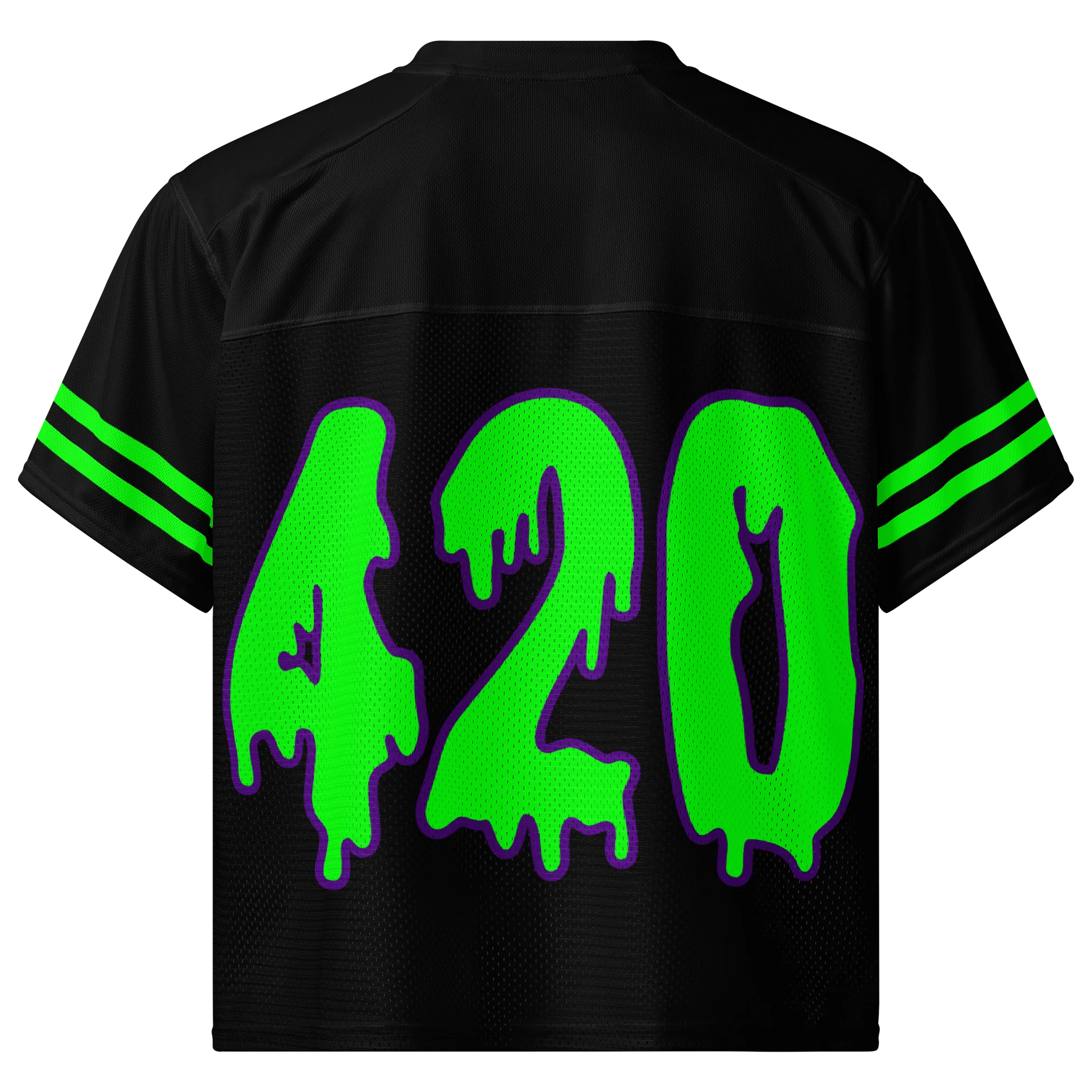 Black Neon Green 420 Football Jersey, Cannabis Rave Shirt, Twisted Weed EDM Top, Goth Stoner Clothes, Alternative Music Festival Fashion product image (4)