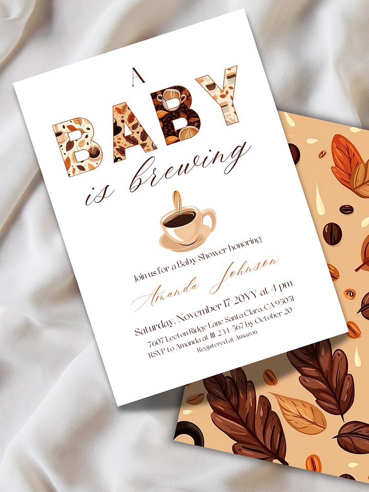 A Baby is Brewing Baby Shower Invite, Rustic Fall Baby Shower, Coffee Themed Brunch Invitation, Digital Download Editable Canva Template product image (2)