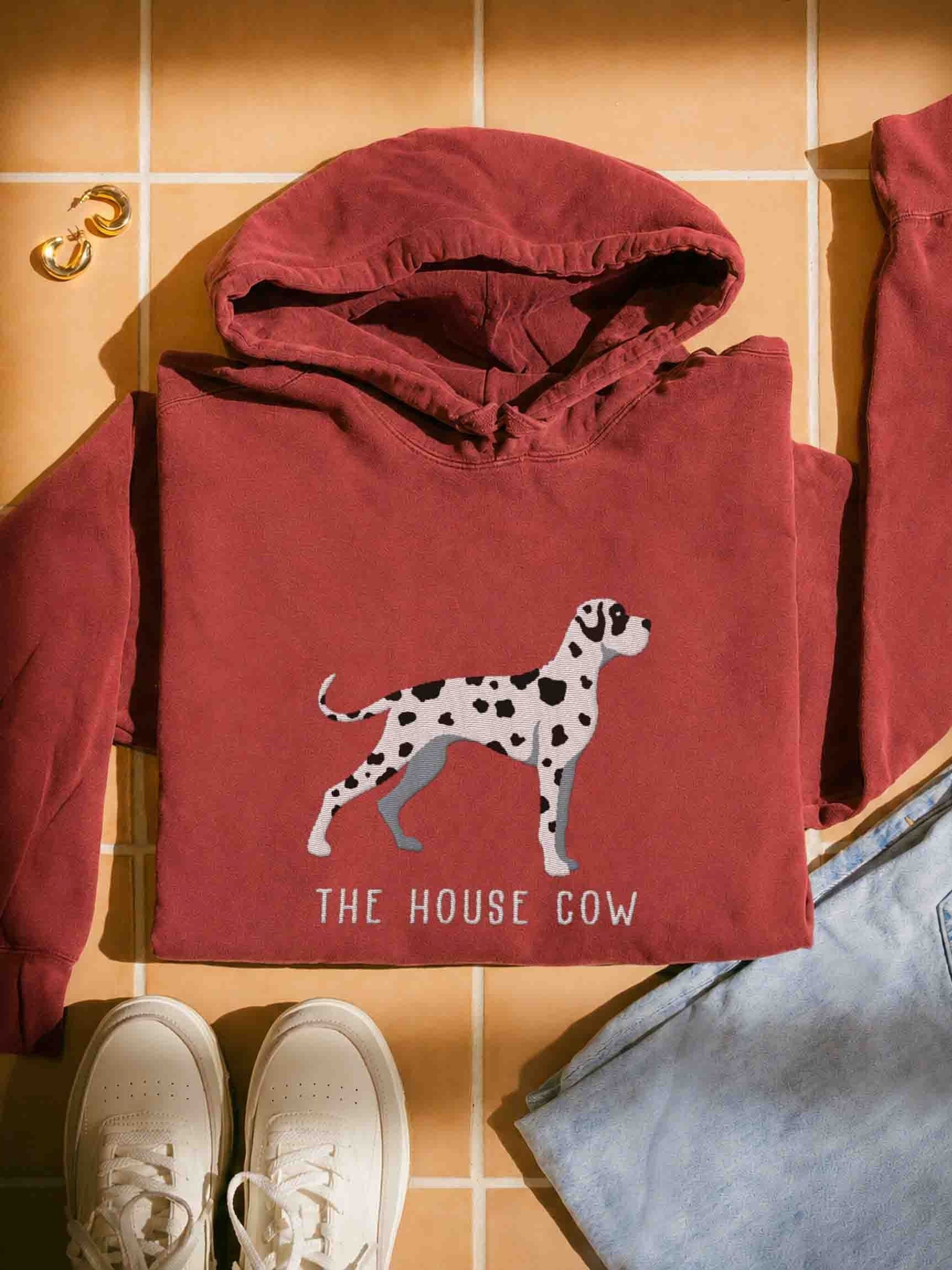 The House Cow Premium Hoodie (Embroidered) of a Great Dane(Harlequin) product image (1)