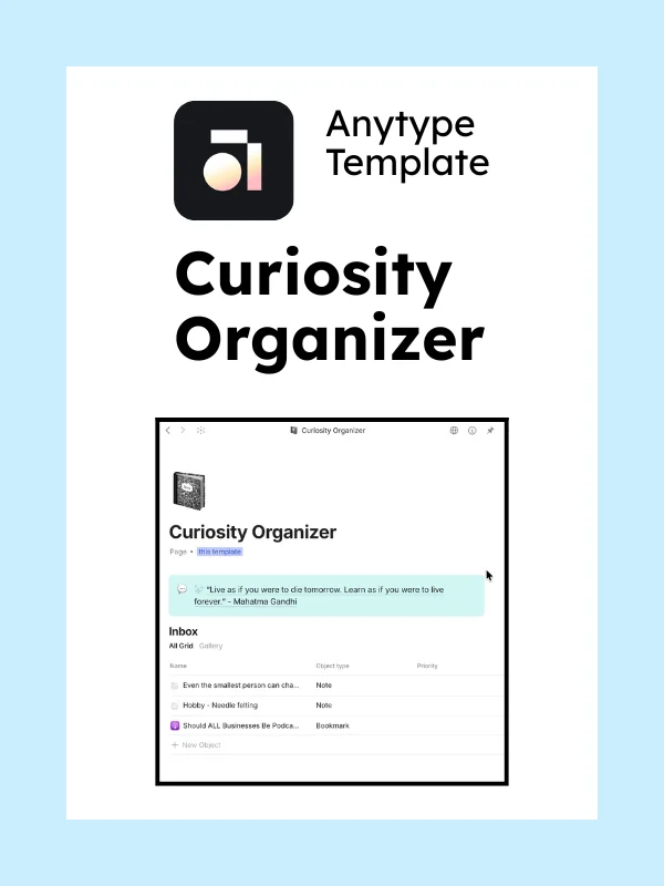Curiosity Organizer - Anytype Template product image (1)