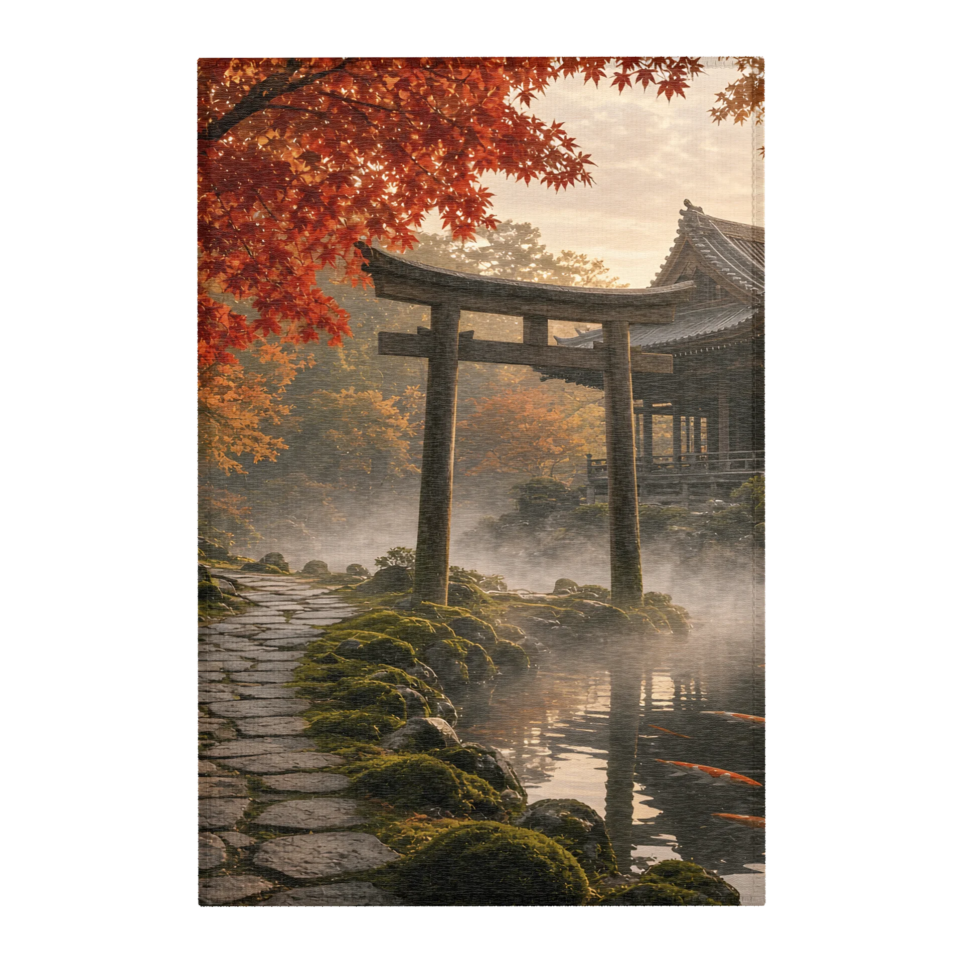 Japanese Torii Gate Autumn Garden Area Rug | Aesthetic Asian Landscape Floor Mat product image (1)