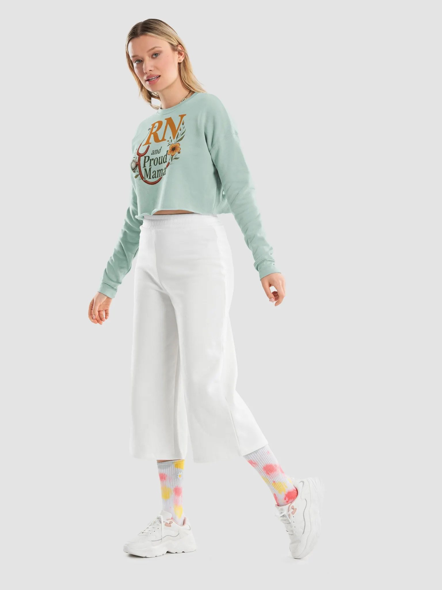 Proud RN and mama, Floral Stethoscope Fleece Crop Sweatshirt product image (23)