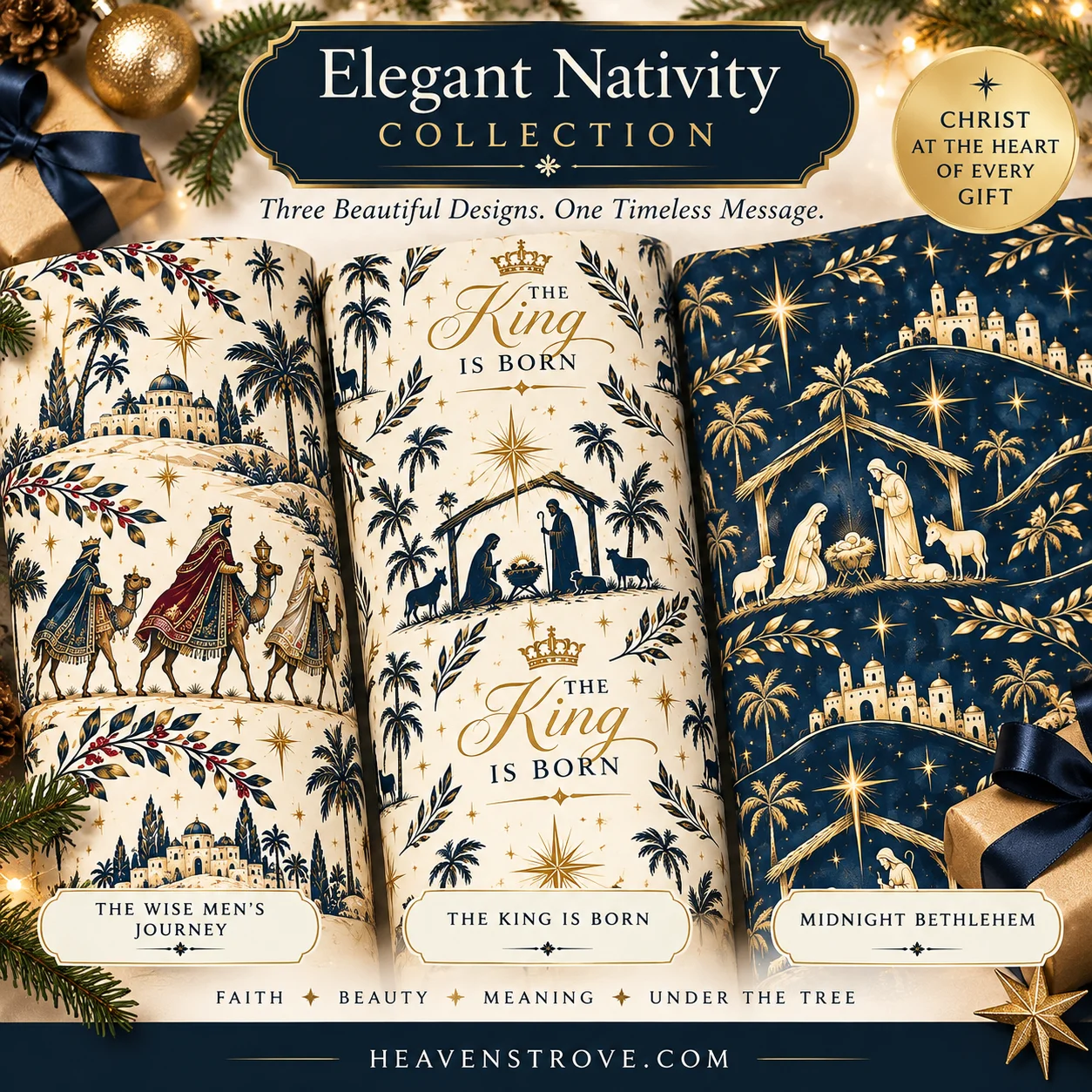 Elegant Nativity Christmas Wrapping Paper Collection | Christian Christmas Gift Wrap | Vintage Holy Night & Bethlehem Designs product image (1)