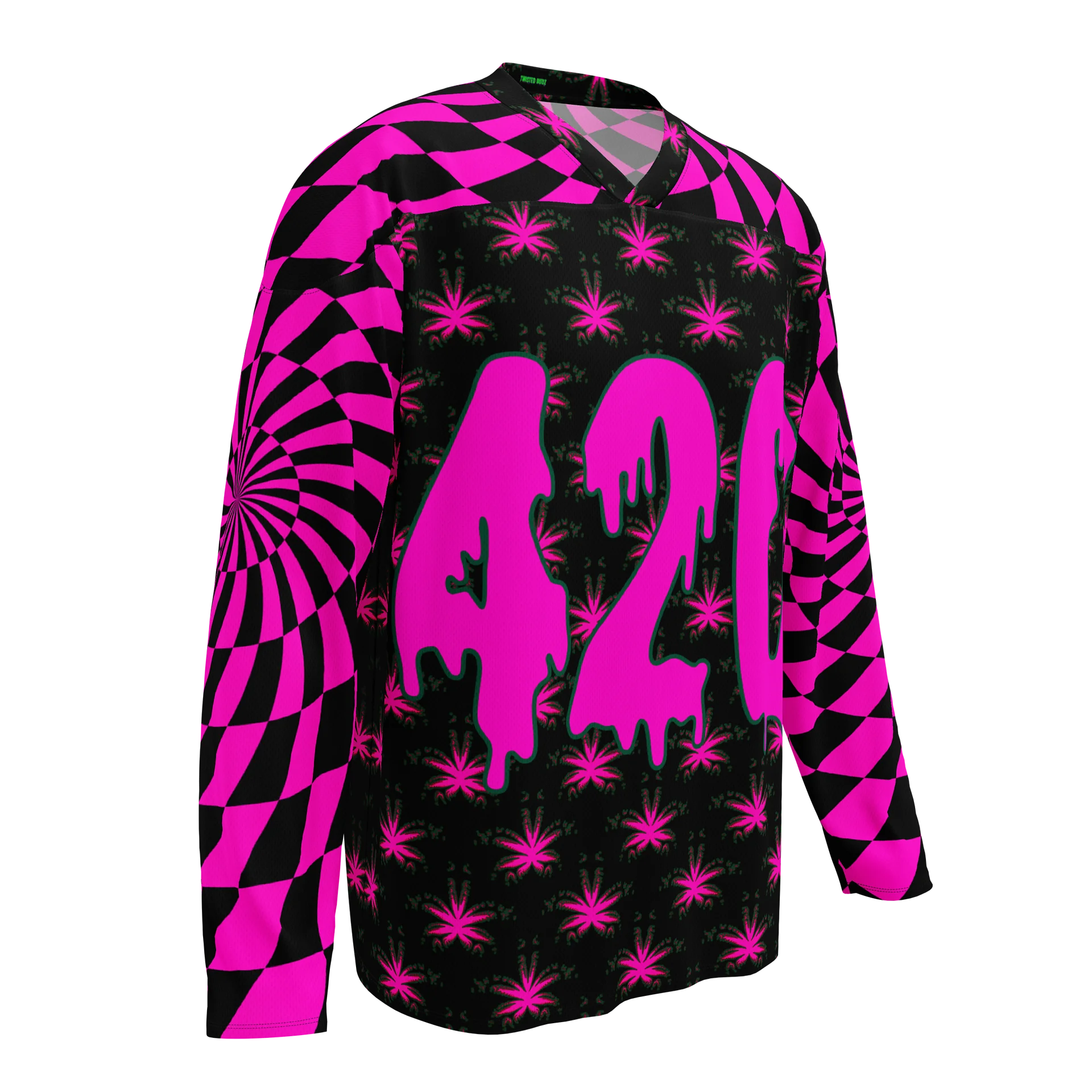 Twisted 420 Rave Hockey Jersey, Trippy Techno EDM Top, Psychedelic Spiral Cannabis Clothing, Weird Weed Festival Wear, Pot Leaf Stoner Shirt product image (3)