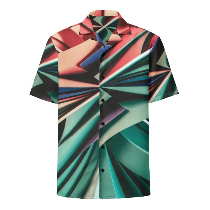 Graphic Grove Abstract Geometric Unisex Hawaiian Shirt - Vibrant Teal & Multi-Colour Design product image (1)